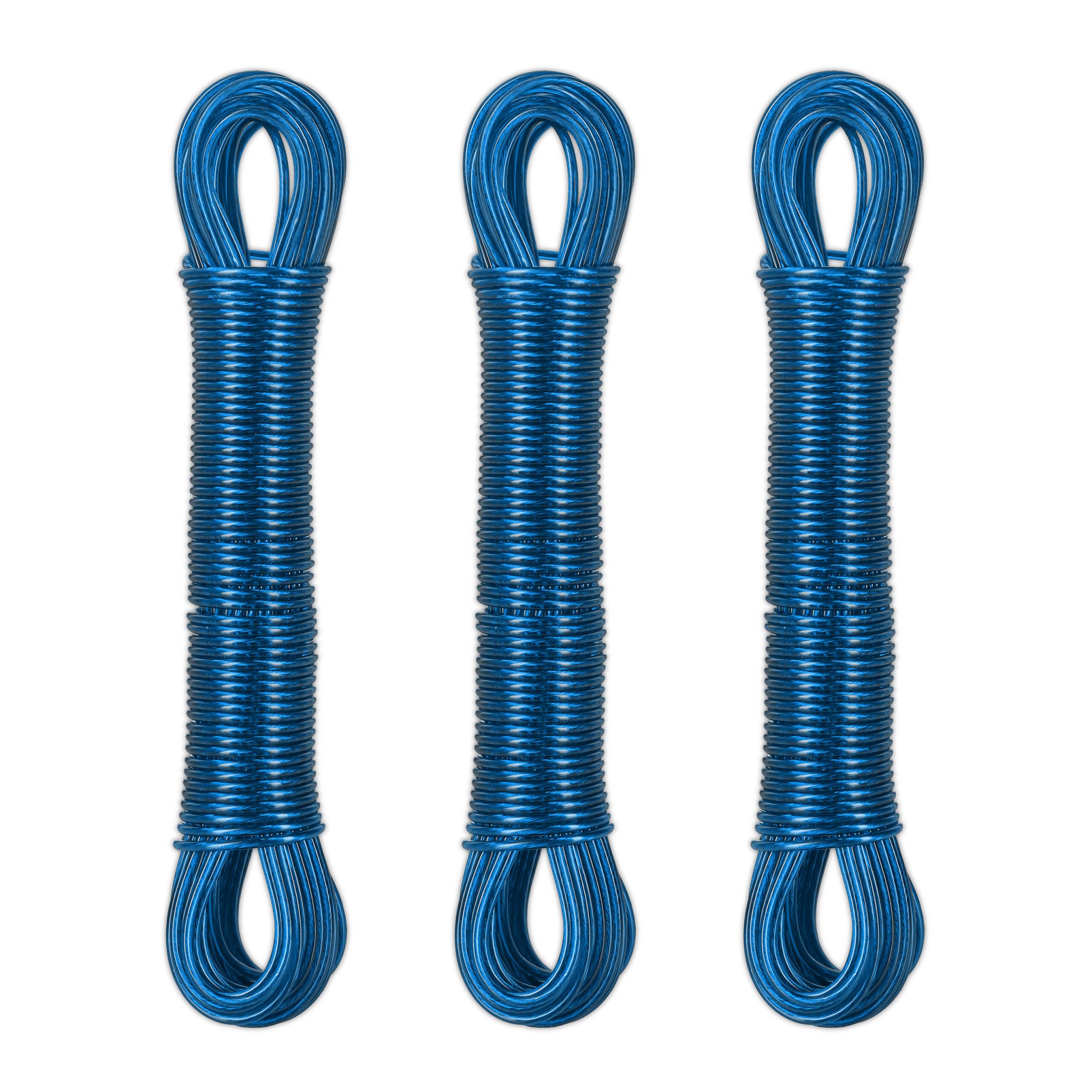 Wäscheleine mit Stahldraht 3 x 20m Blau von Relaxdays