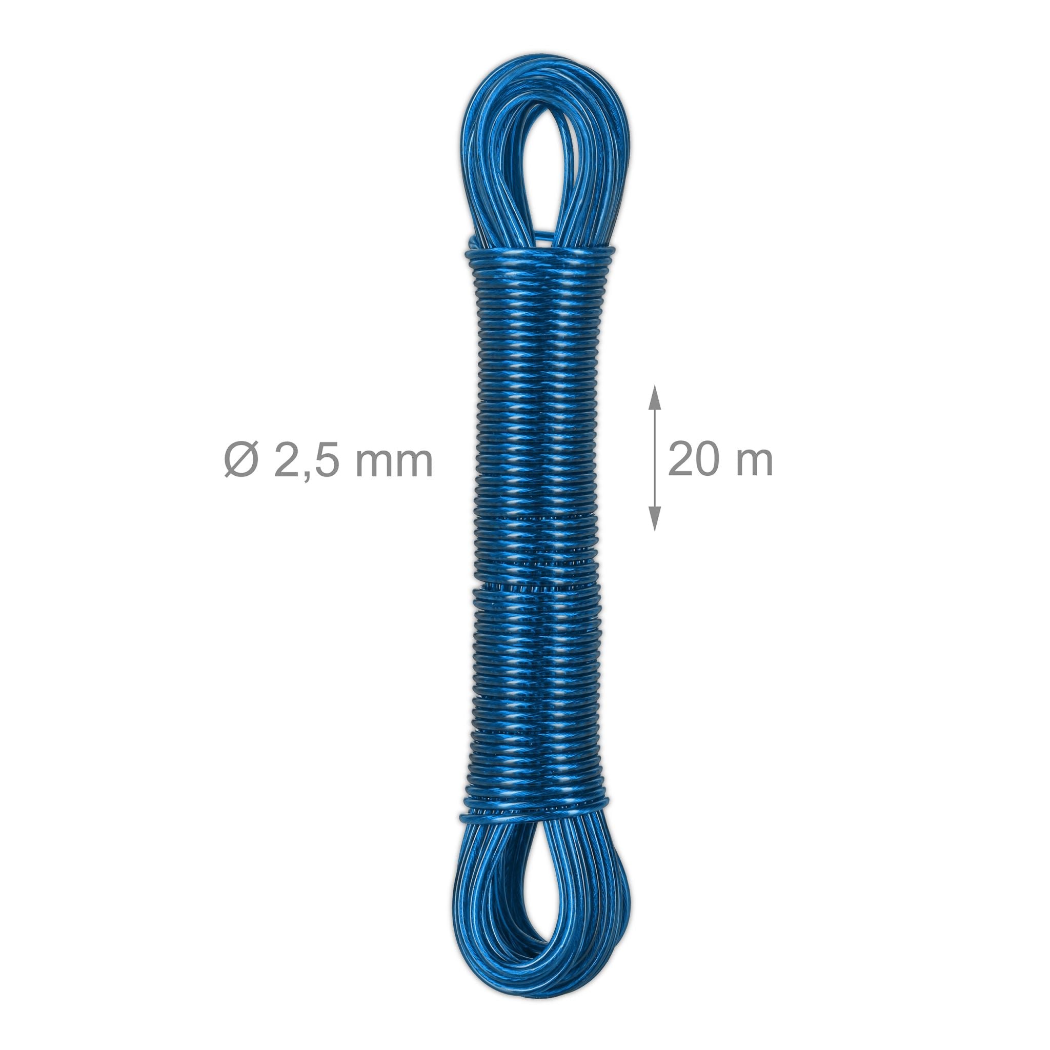 Wäscheleine mit Stahldraht 3 x 20m Blau von Relaxdays