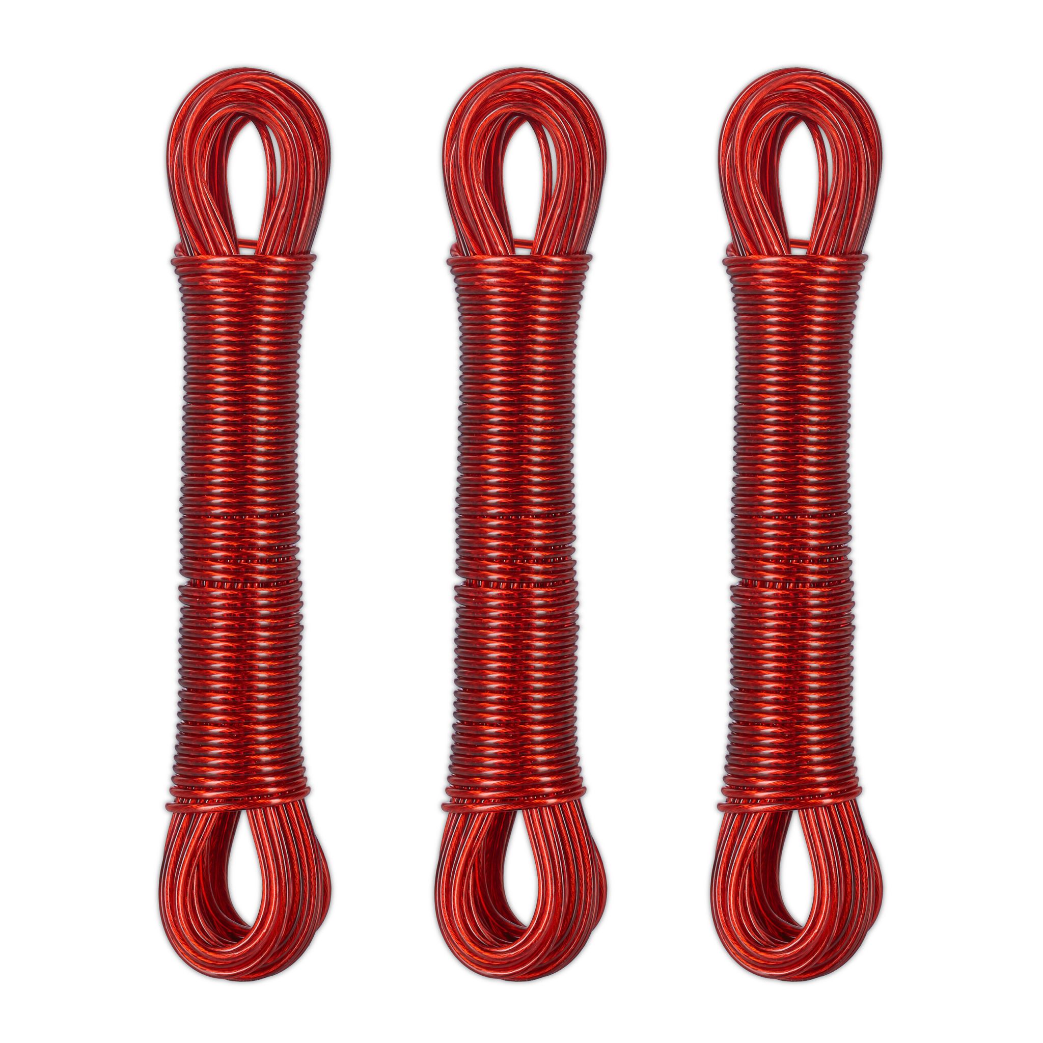 Wäscheleine mit Stahldraht 3 x 20m Rot von Relaxdays