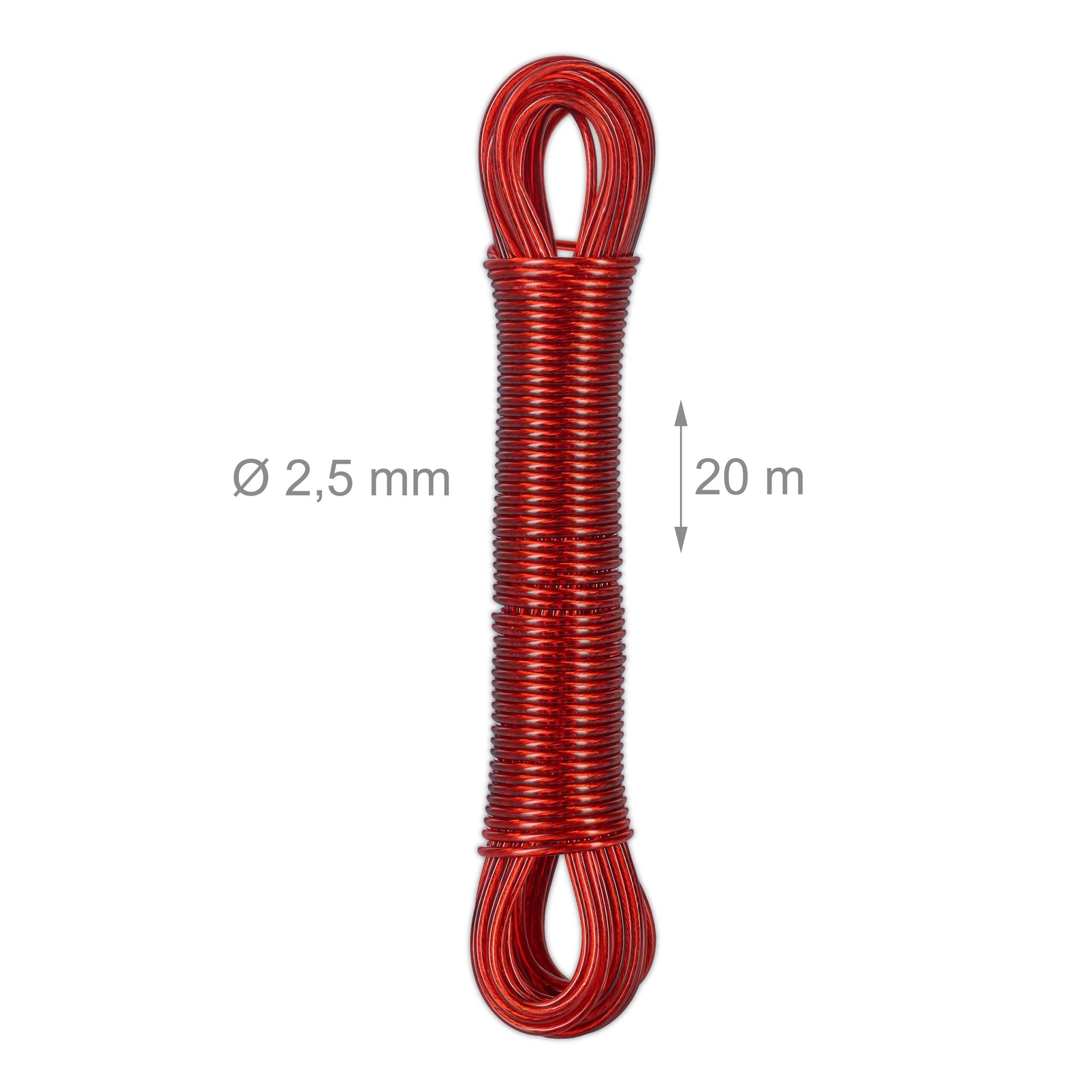 Wäscheleine mit Stahldraht 3 x 20m Rot von Relaxdays