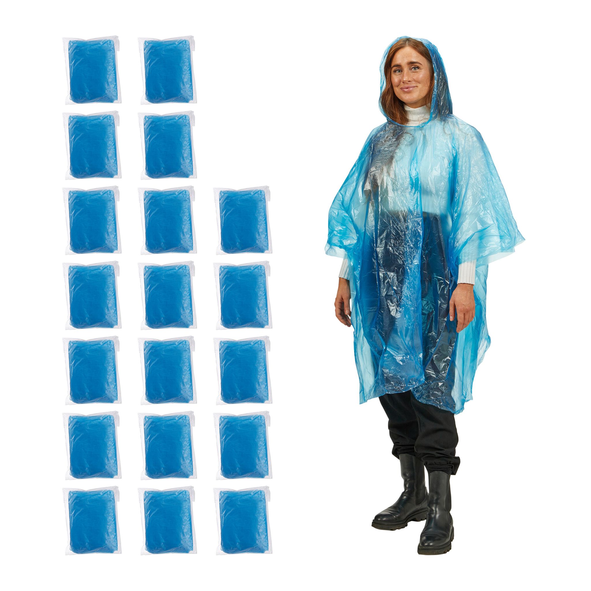 Einweg Regenponcho 20er-Set Blau von Relaxdays