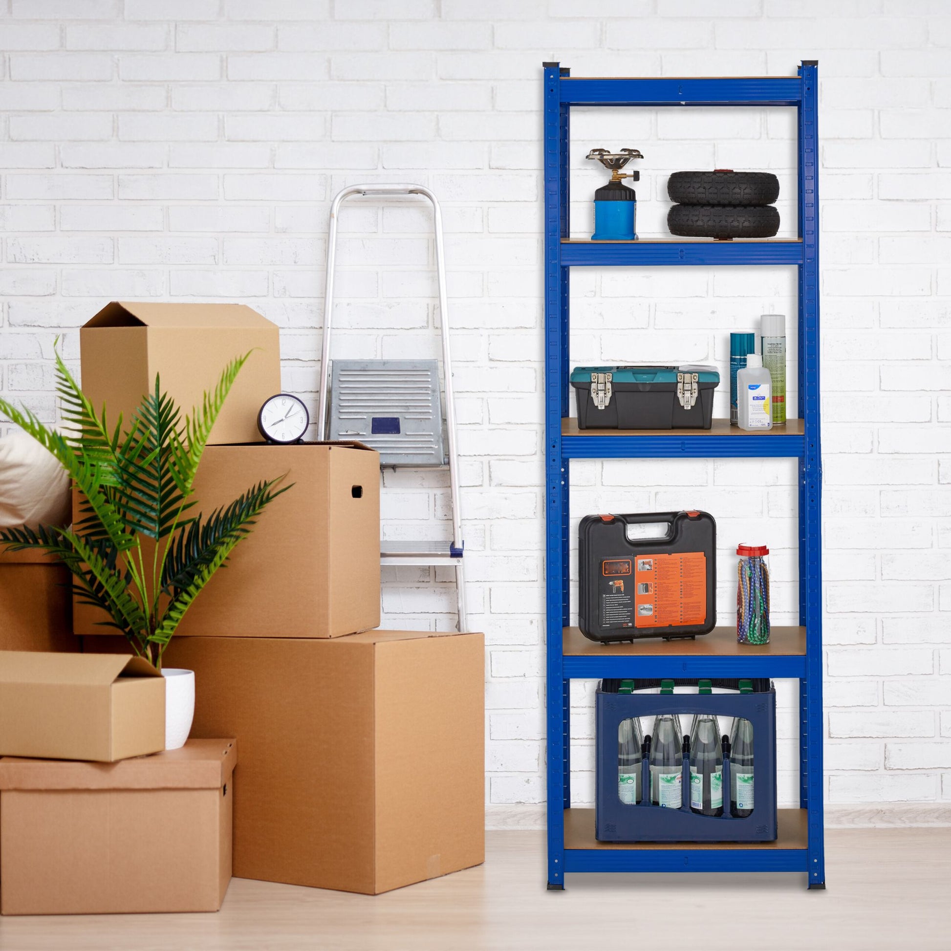 Schwerlastregal mit 5 Ebenen Blau-Hellbraun von Relaxdays