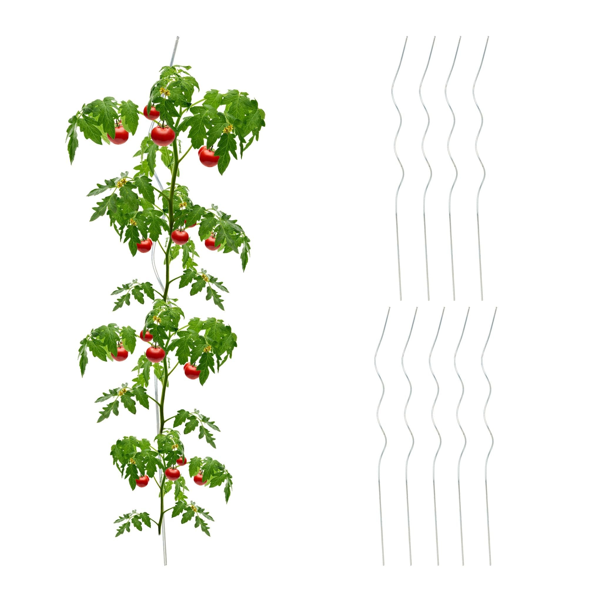 10er-Set Spiralstäbe Tomaten Silber von Relaxdays