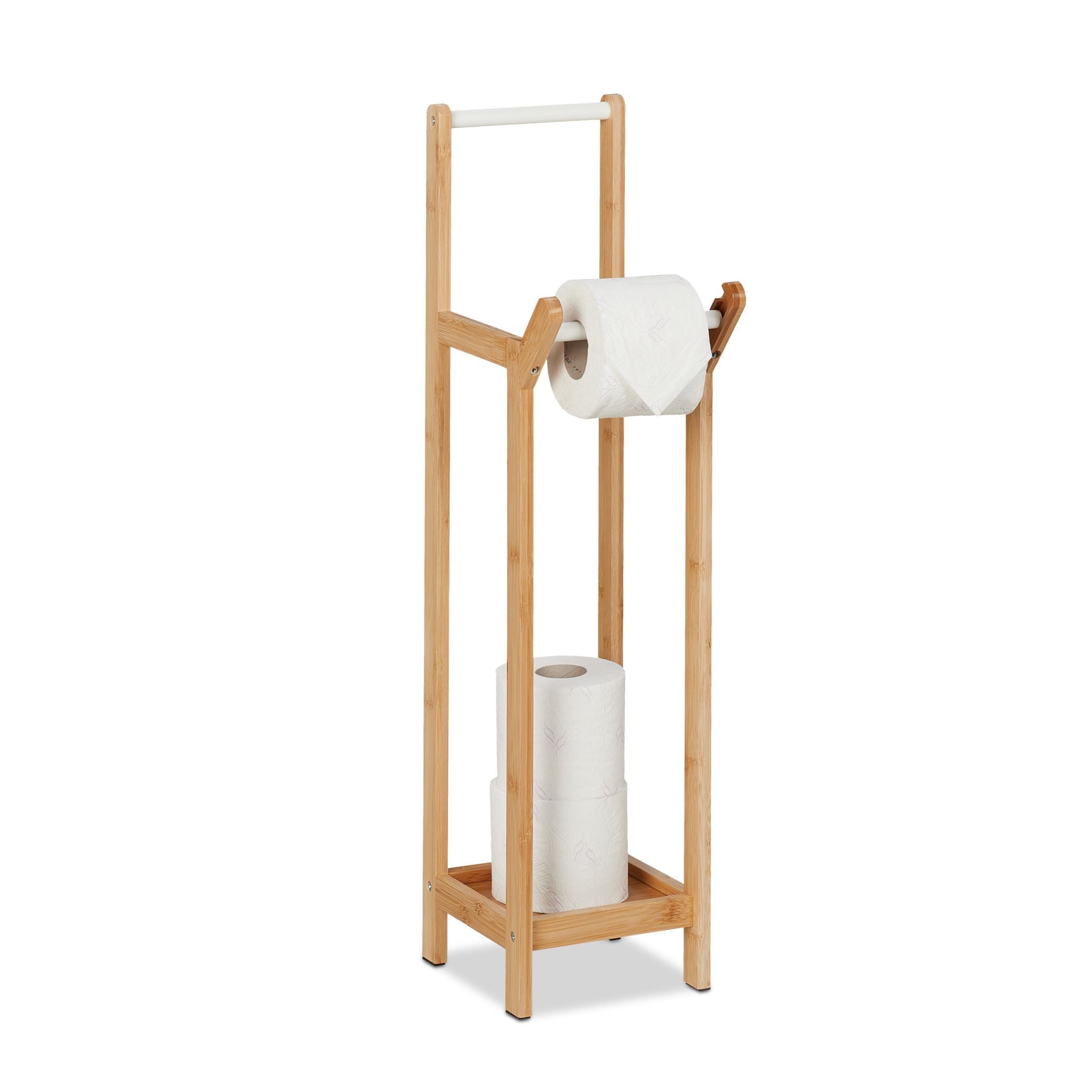 Bambus Toilettenpapierhalter stehend Weiss-Hellbraun von Relaxdays