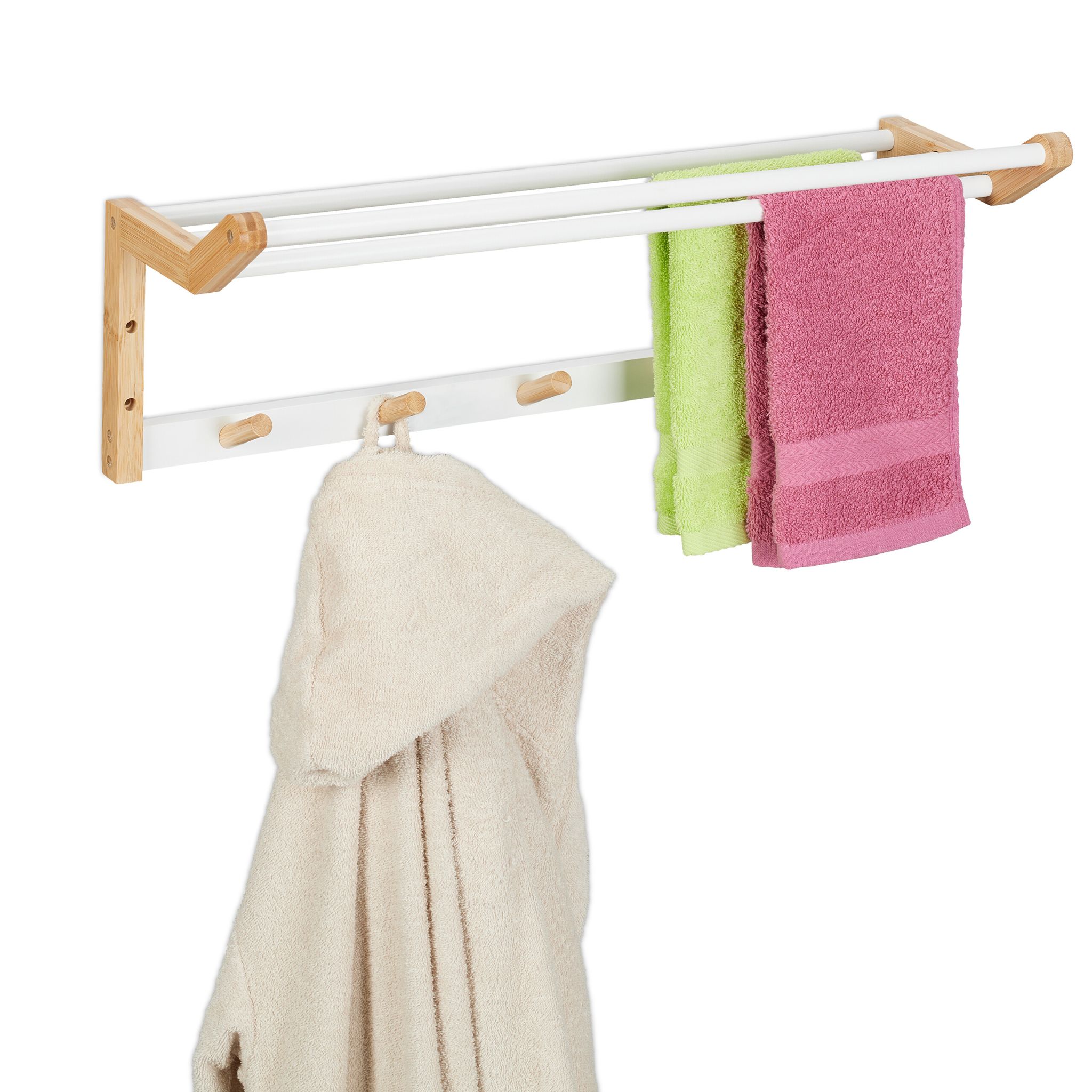 Bambus Handtuchhalter für die Wand Weiss-Hellbraun von Relaxdays