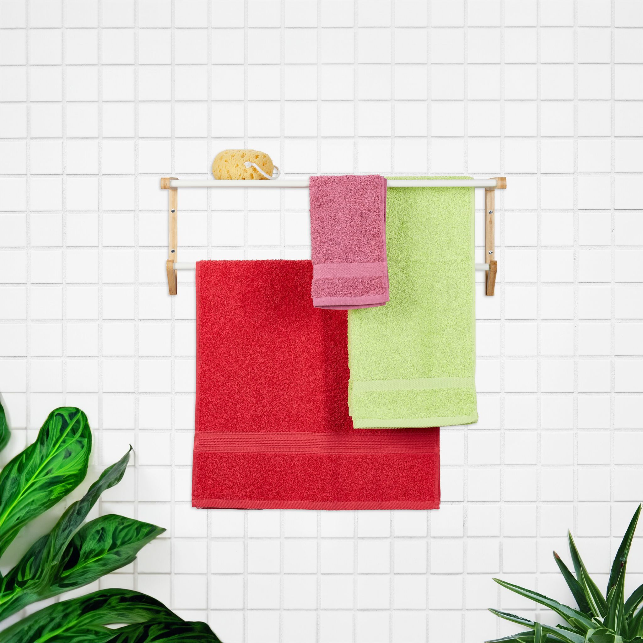 Bambus Handtuchhalter für die Wand Weiss-Hellbraun von Relaxdays