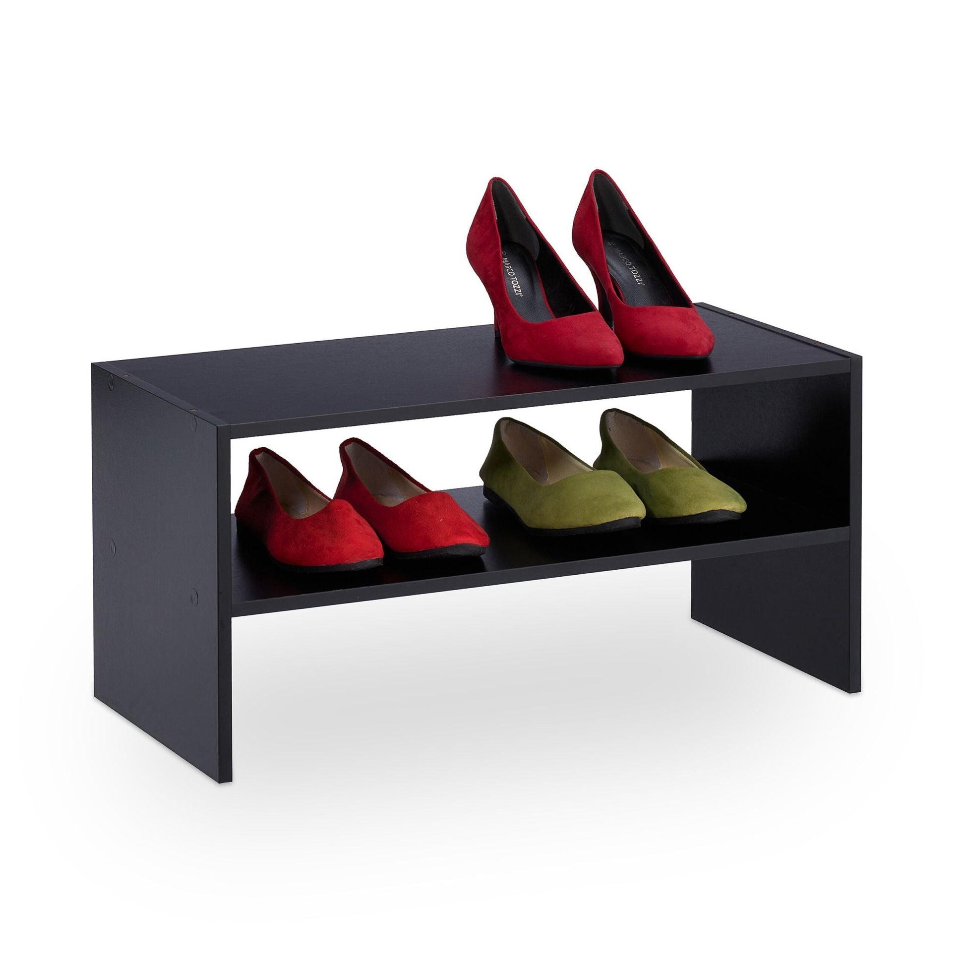 Schuhregal mit 2 Ablageflächen Schwarz von Relaxdays