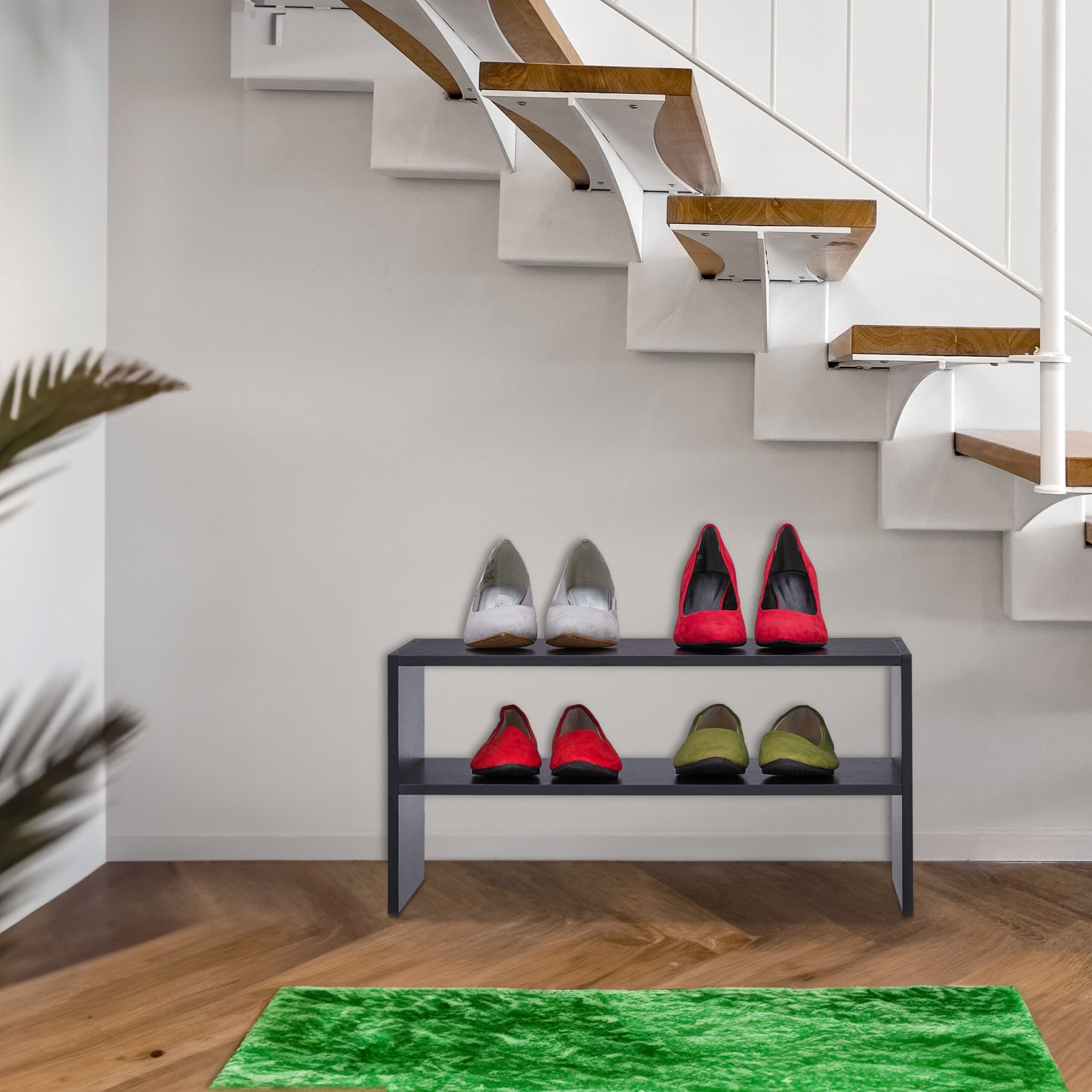 Schuhregal mit 2 Ablageflächen Schwarz von Relaxdays