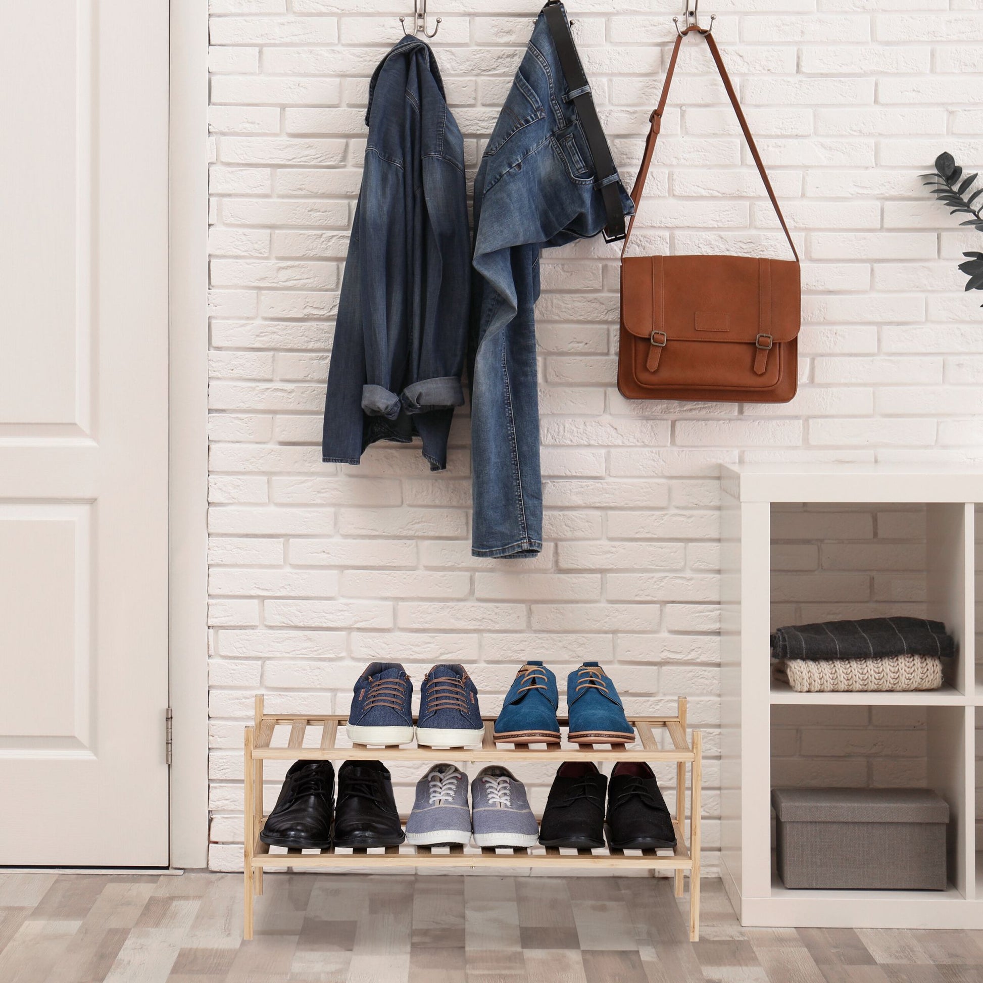 Schuhregal 2 Etagen stapelbar BambusHellbraun von Relaxdays