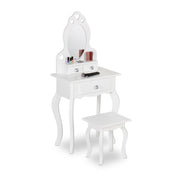 Kinder Schminktisch mit Hocker Weiss-Silber von Relaxdays