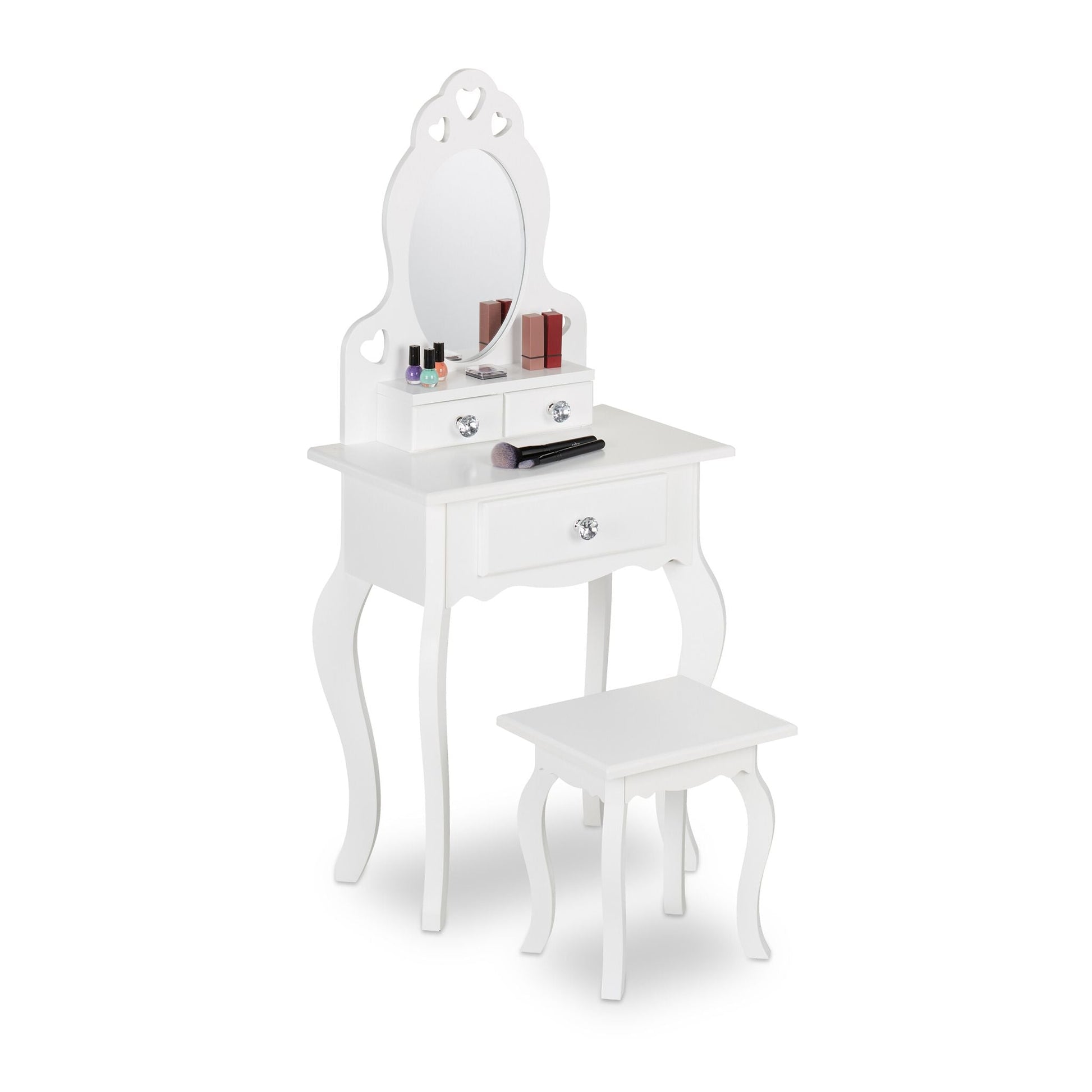 Kinder Schminktisch mit Hocker Weiss-Silber von Relaxdays