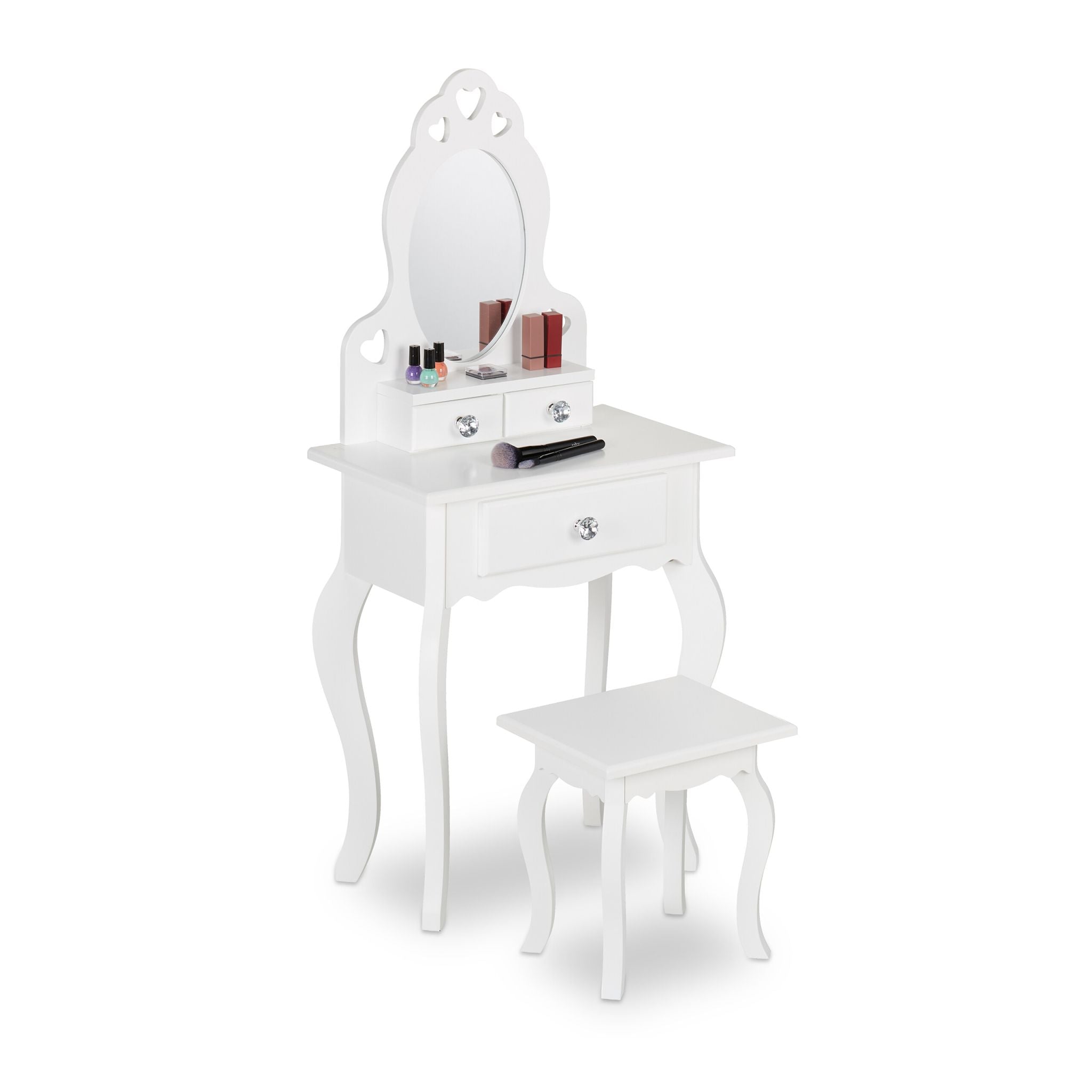 Kinder Schminktisch mit Hocker Weiss-Silber von Relaxdays
