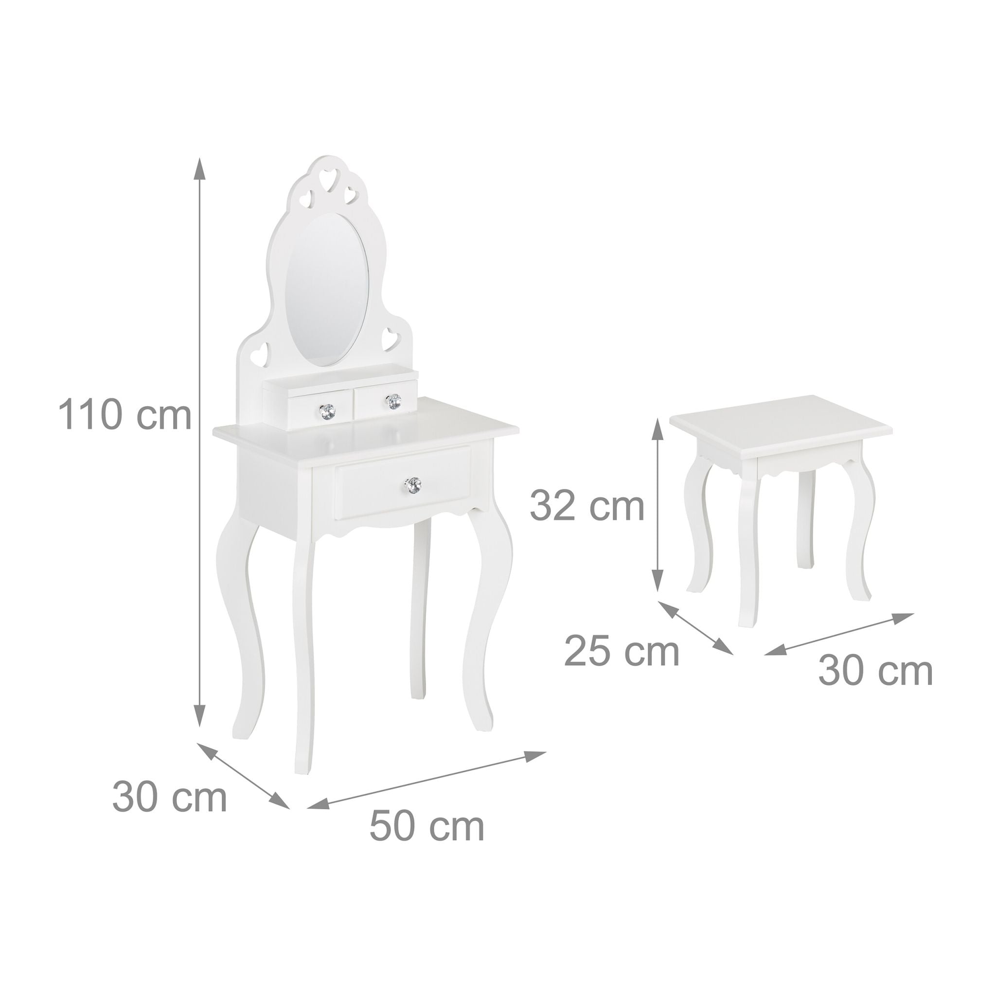 Kinder Schminktisch mit Hocker Weiss-Silber von Relaxdays
