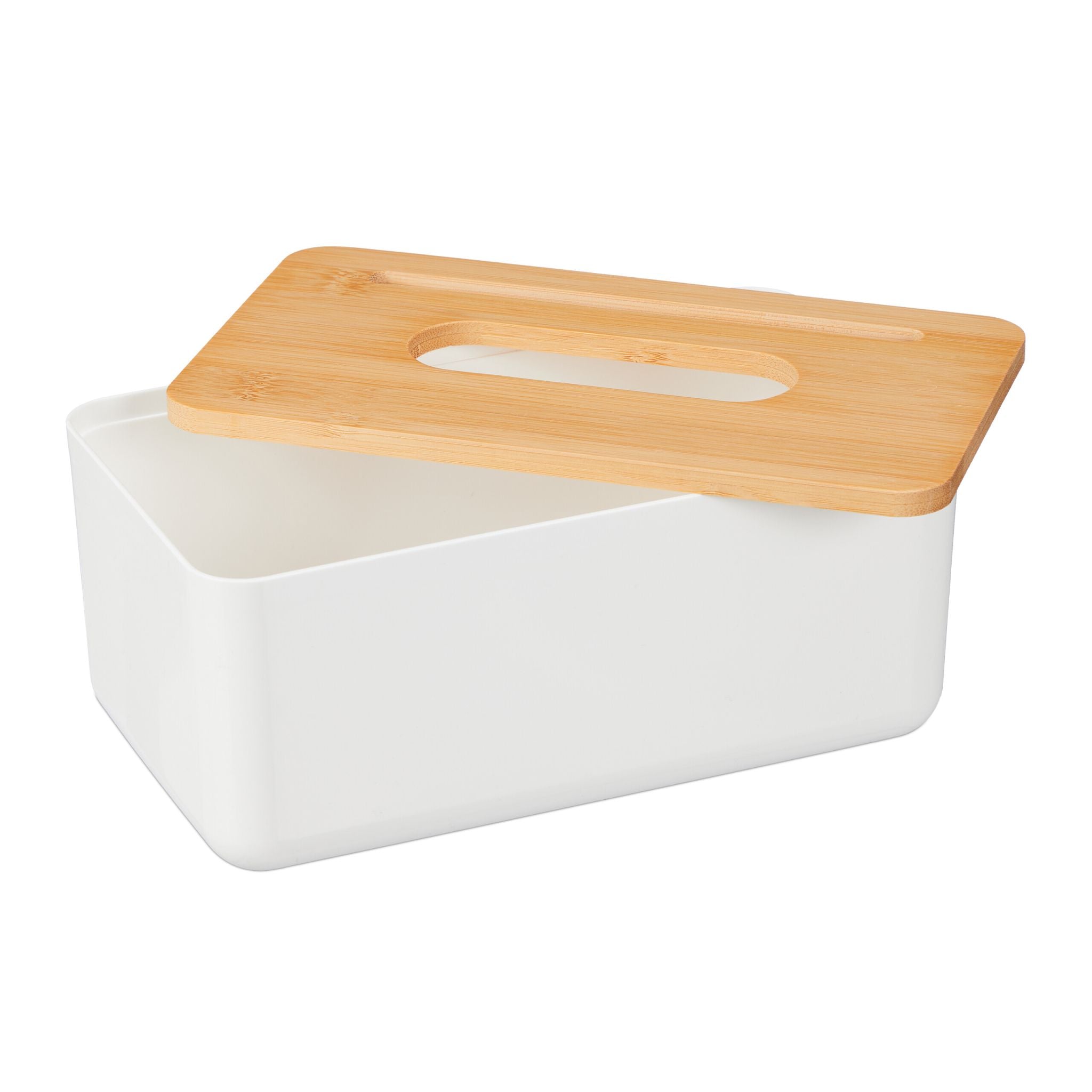 Tücherbox mit Bambus-Deckel Weiss-Hellbraun von Relaxdays
