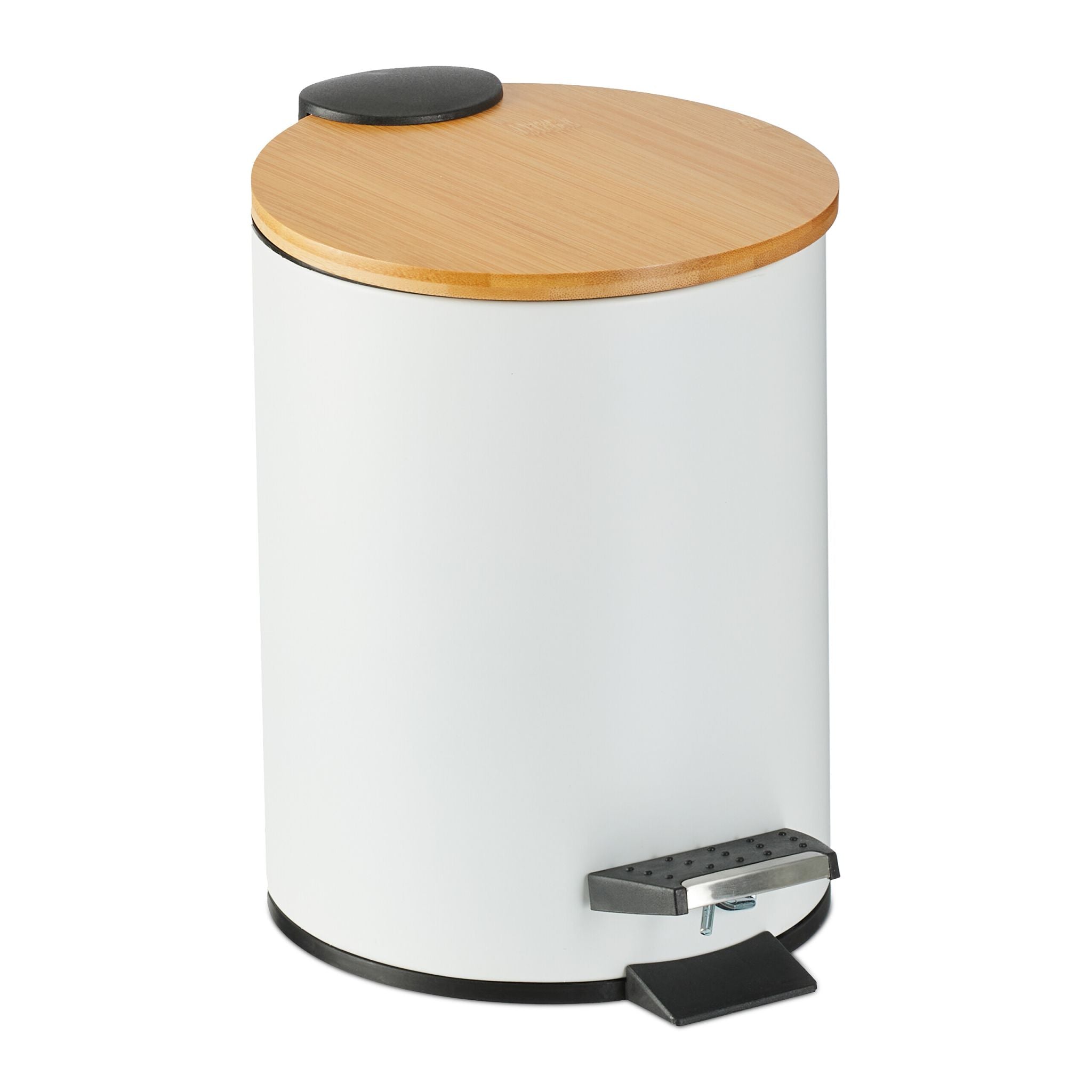 Bad Mülleimer 3L mit Bambusdeckel Weiss-Hellbraun von Relaxdays