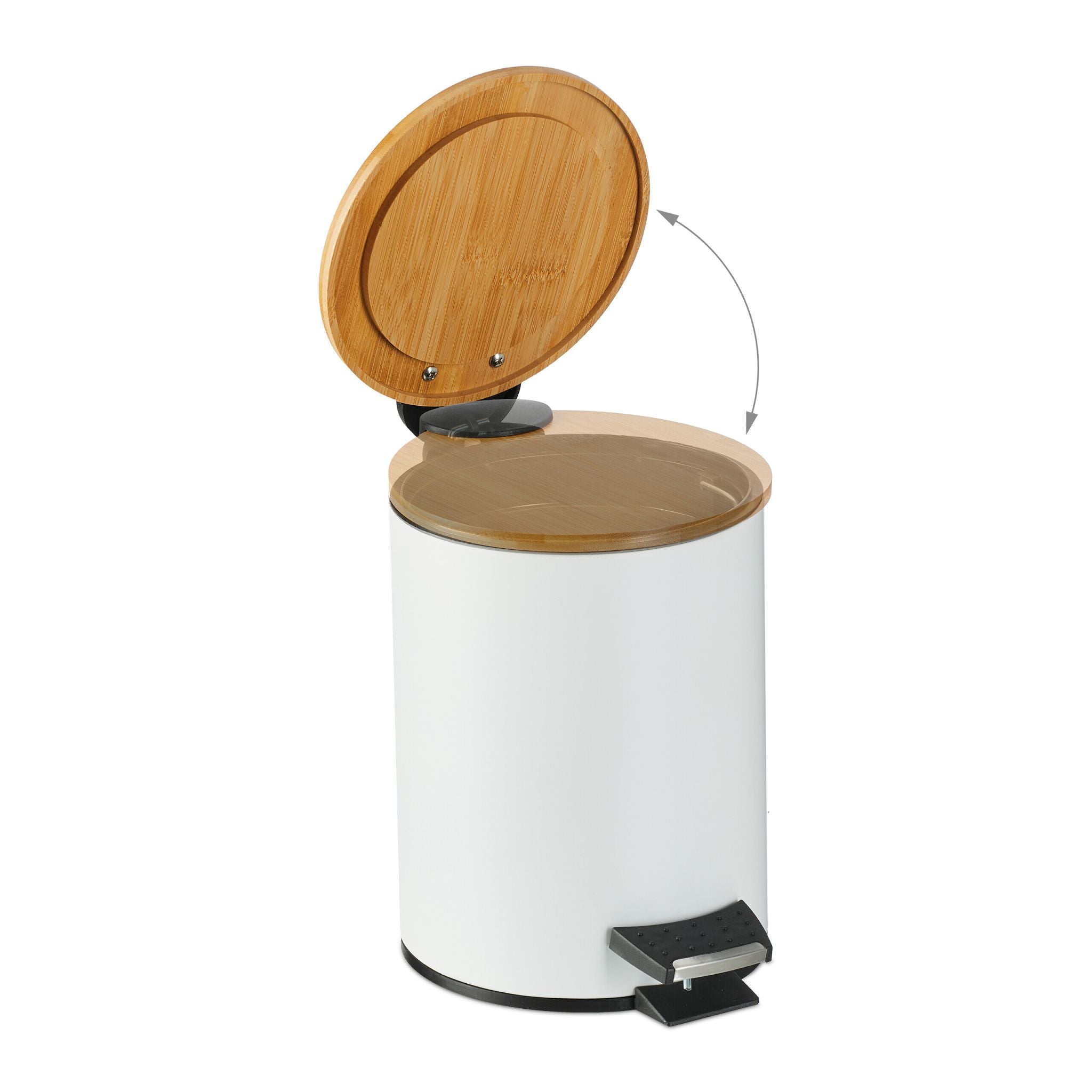 Bad Mülleimer 3L mit Bambusdeckel Weiss-Hellbraun von Relaxdays
