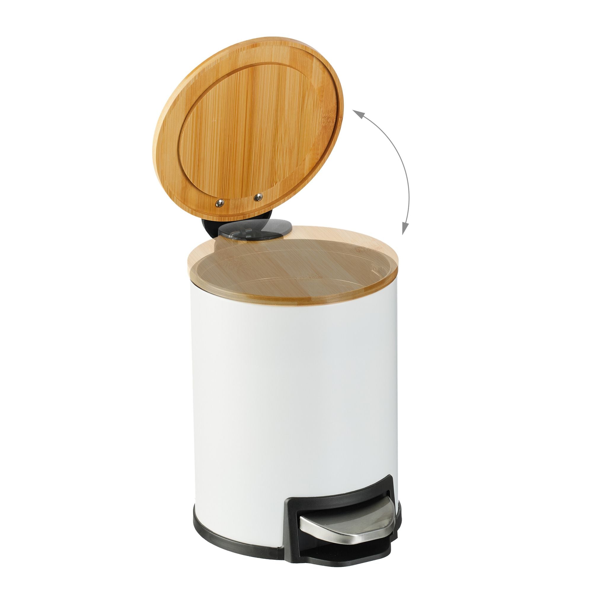 Bad Mülleimer 3L mit Bambusdeckel Weiss-Hellbraun-Silber von Relaxdays
