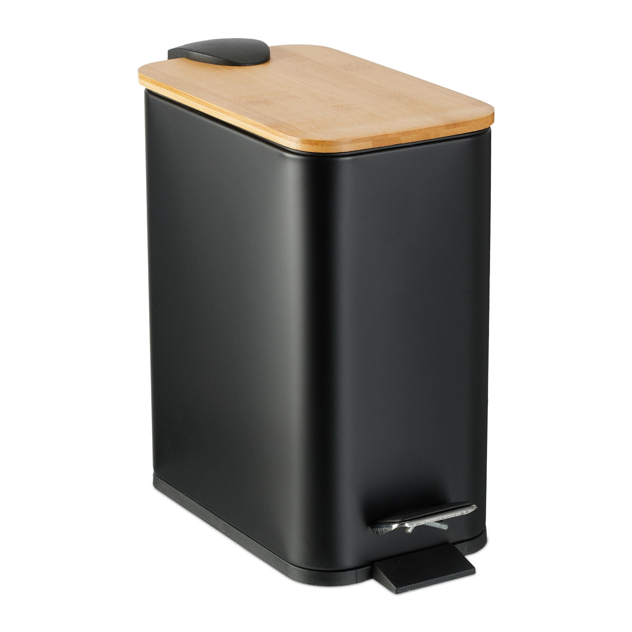 Bad Mülleimer 5L mit Bambusdeckel Hellbraun-Schwarz-Silber von Relaxdays