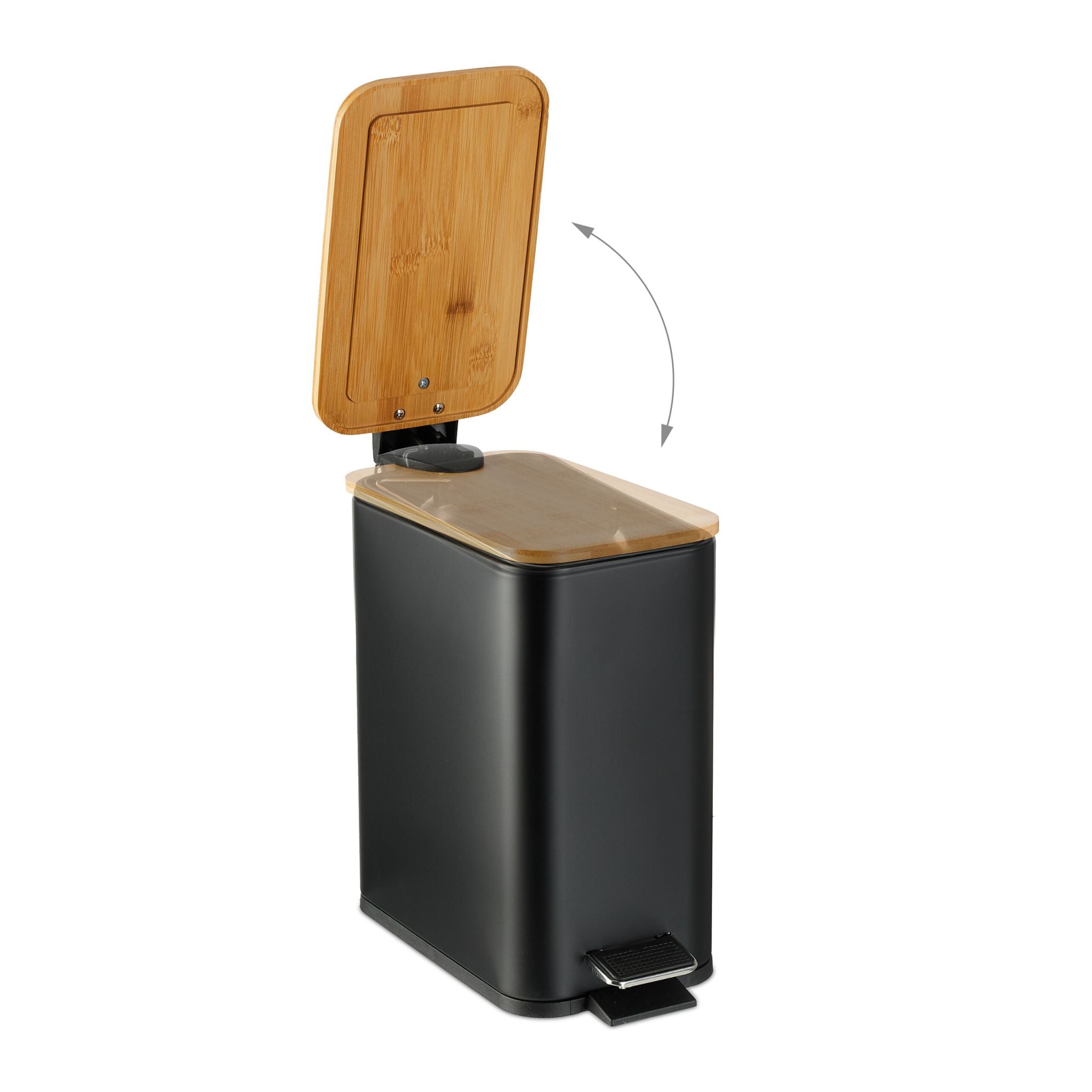 Bad Mülleimer 5L mit Bambusdeckel Hellbraun-Schwarz-Silber von Relaxdays