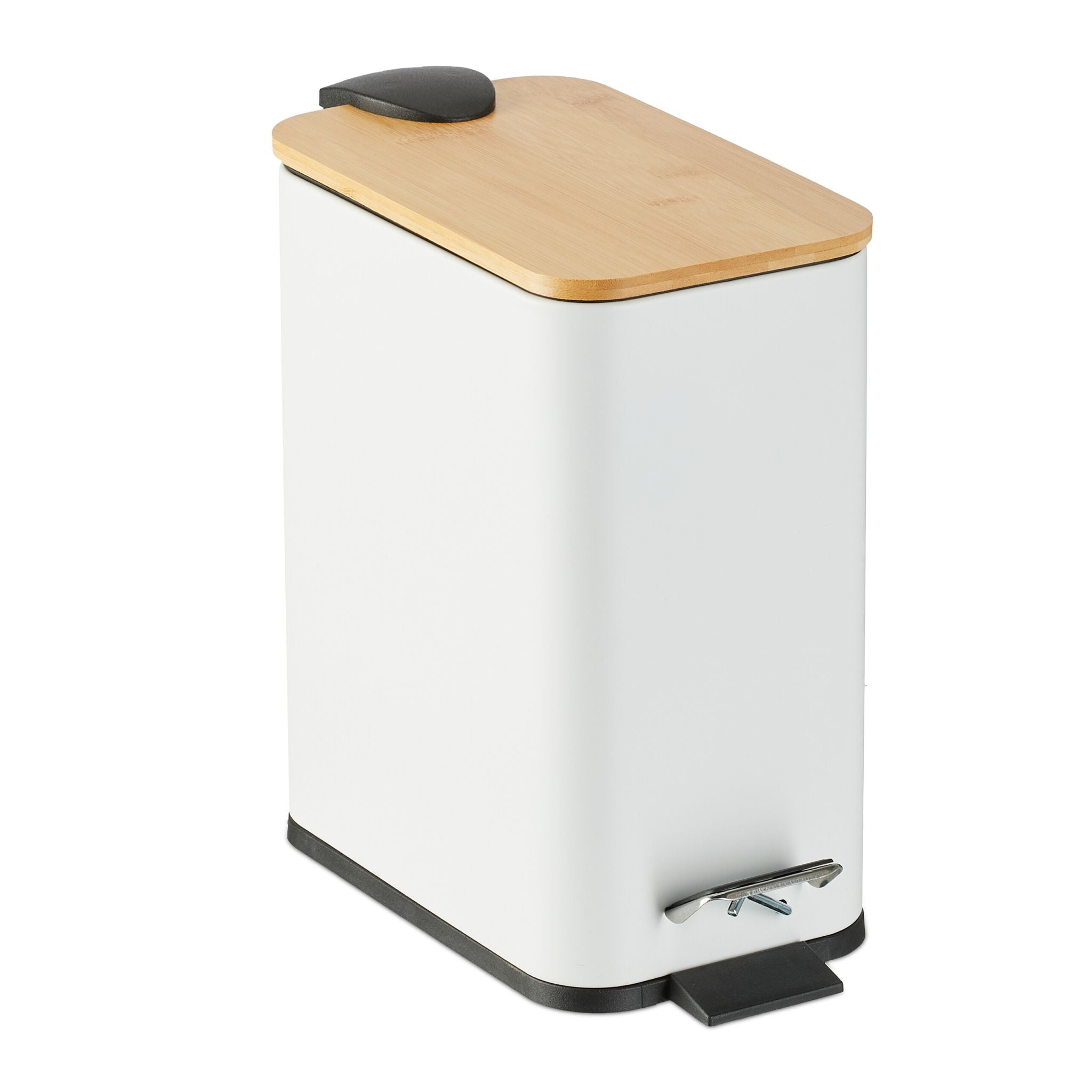 Bad Mülleimer 5L mit Bambusdeckel Weiss-Hellbraun-Schwarz von Relaxdays