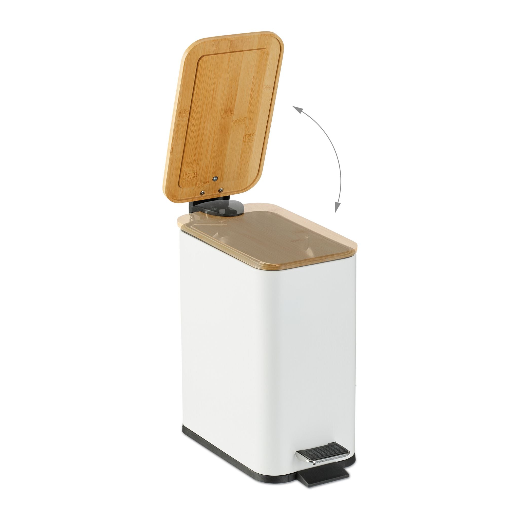 Bad Mülleimer 5L mit Bambusdeckel Weiss-Hellbraun-Schwarz von Relaxdays