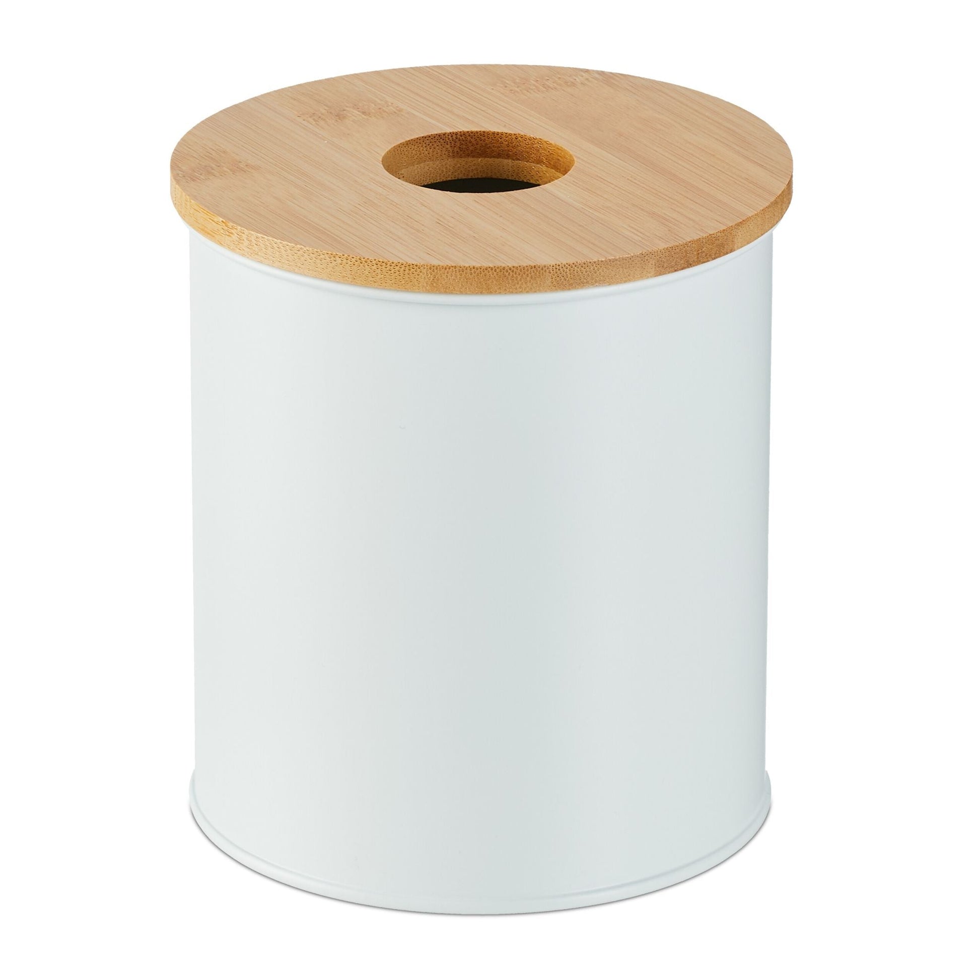 Kosmetikeimer 2 l mit Bambusdeckel Weiss-Hellbraun von Relaxdays