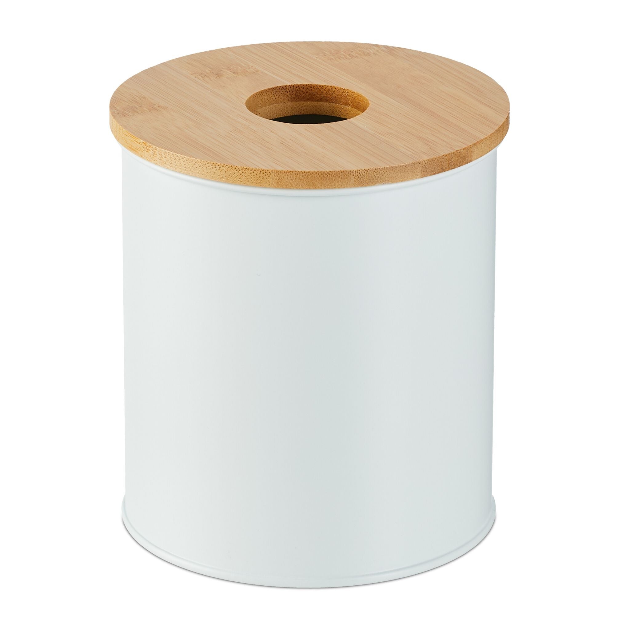 Kosmetikeimer 2 l mit Bambusdeckel Weiss-Hellbraun von Relaxdays