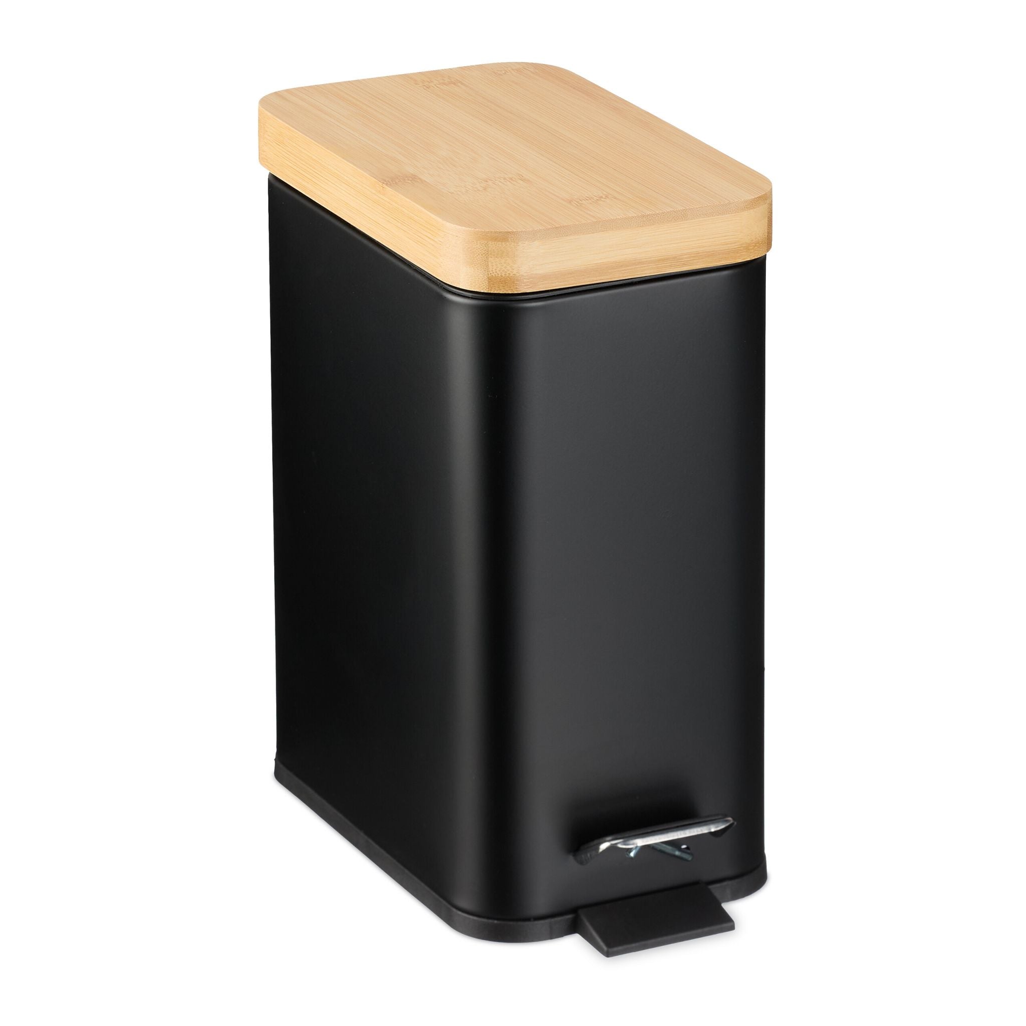 Bad Mülleimer 5L mit Bambusdeckel Hellbraun-Schwarz-Silber von Relaxdays