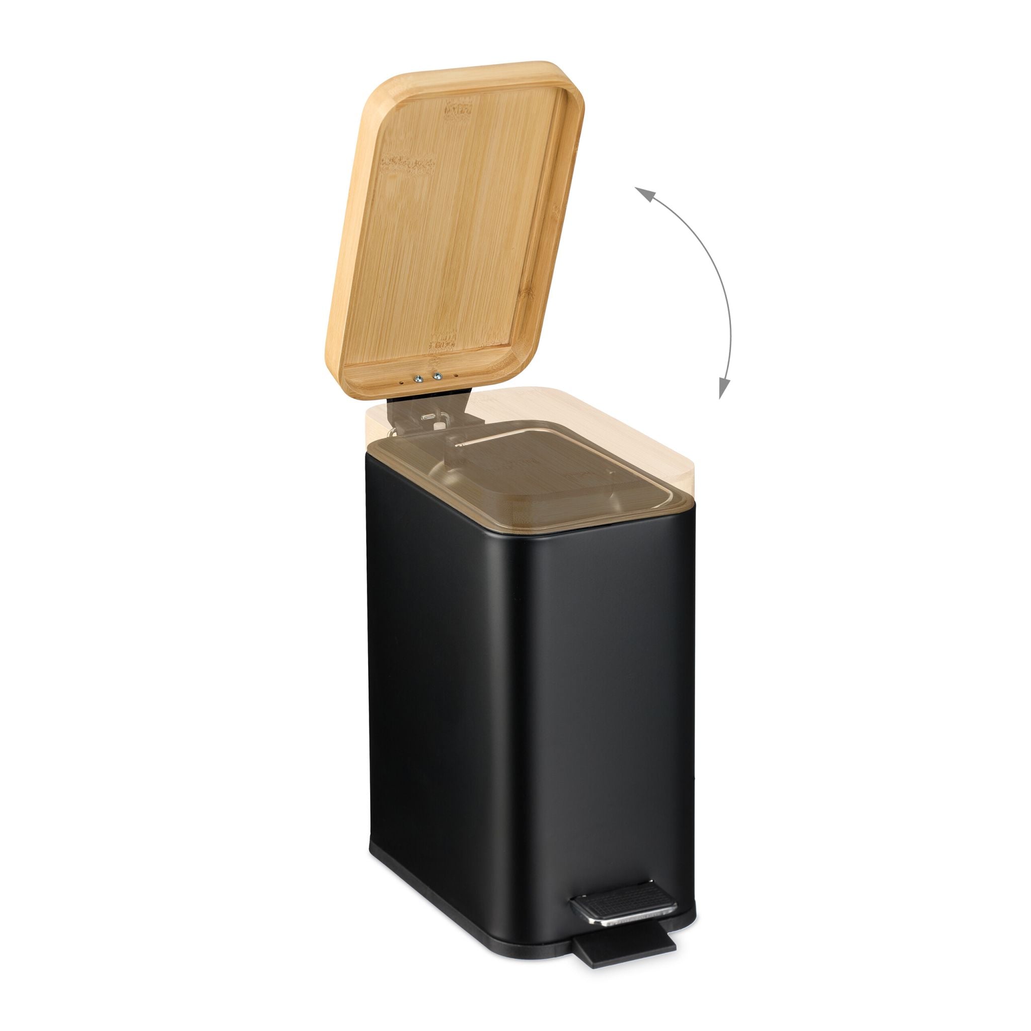 Bad Mülleimer 5L mit Bambusdeckel Hellbraun-Schwarz-Silber von Relaxdays