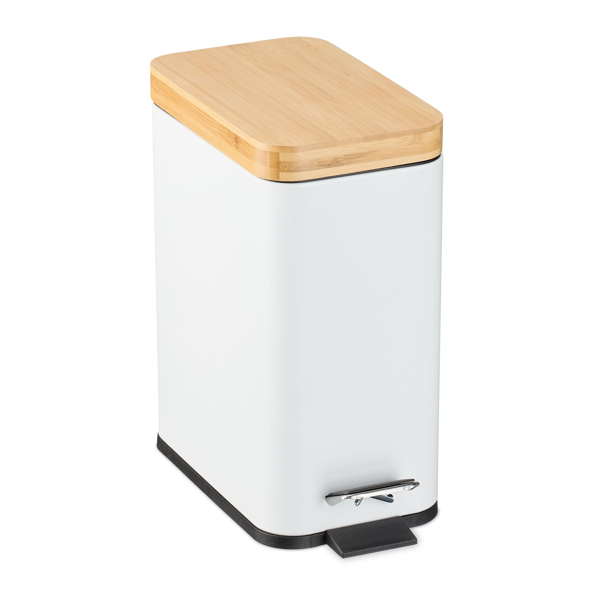 Bad Mülleimer 5L mit Bambusdeckel Weiss-Hellbraun-Schwarz von Relaxdays