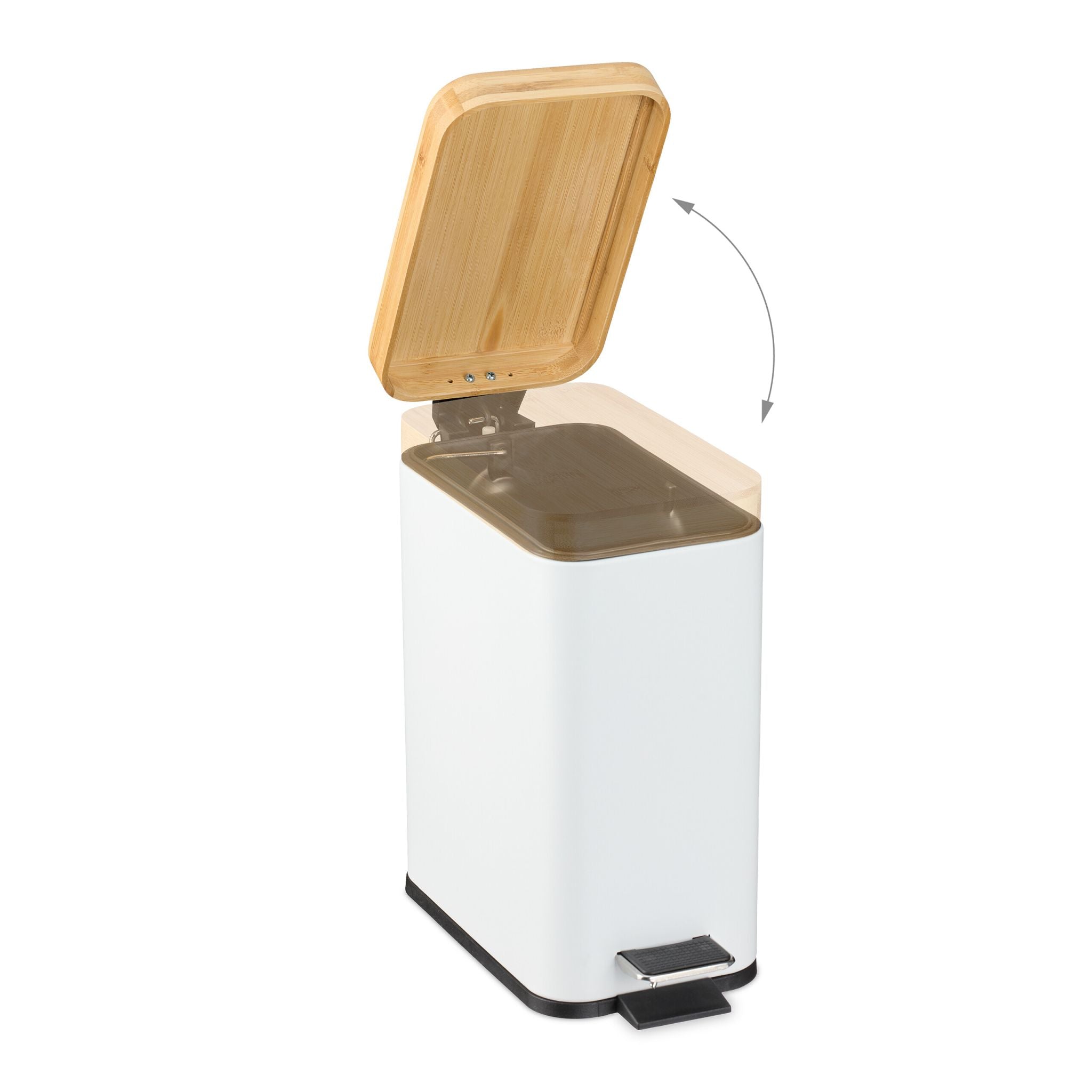 Bad Mülleimer 5L mit Bambusdeckel Weiss-Hellbraun-Schwarz von Relaxdays