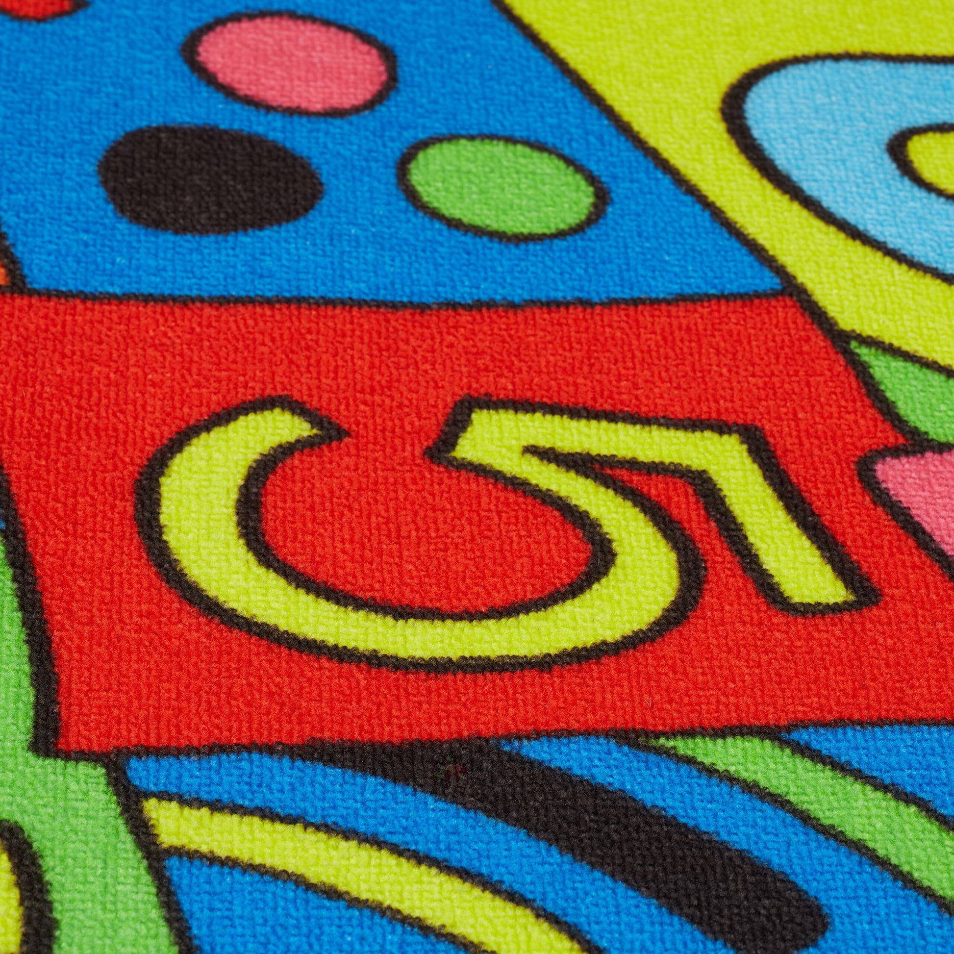 Kinderteppich Hüpfkästchen mit Tieren Blau-Gelb-Grün von guteszeug.ch
