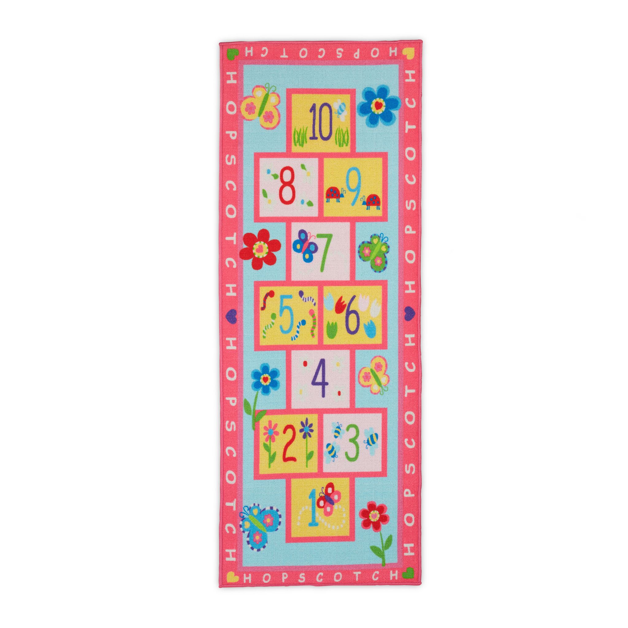 Kinderteppich Hüpfkästchen Gelb-Hellblau-Pink von guteszeug.ch