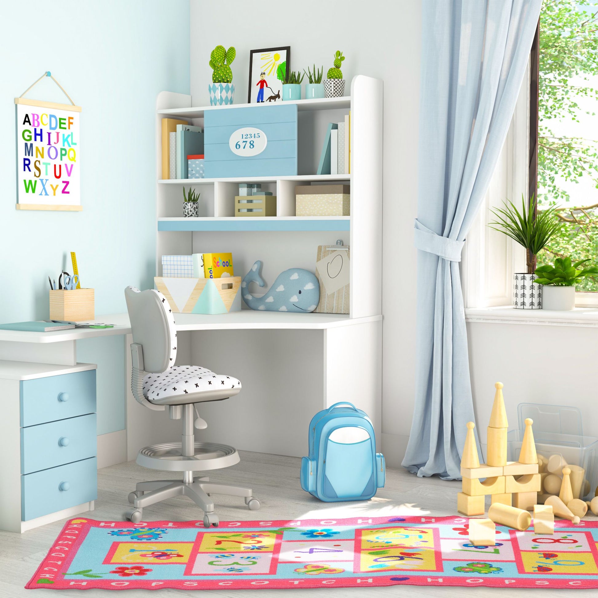 Kinderteppich Hüpfkästchen Gelb-Hellblau-Pink von guteszeug.ch