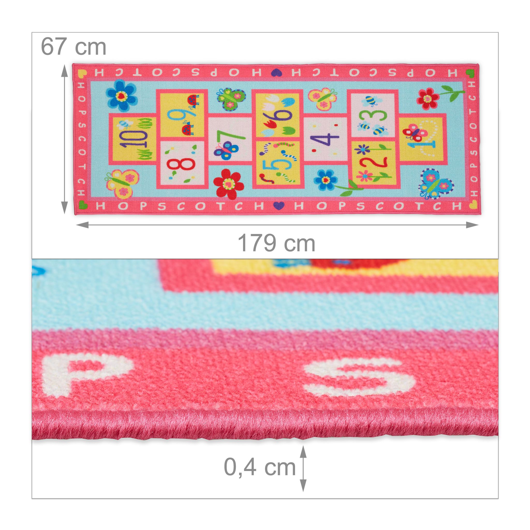 Kinderteppich Hüpfkästchen Gelb-Hellblau-Pink von guteszeug.ch