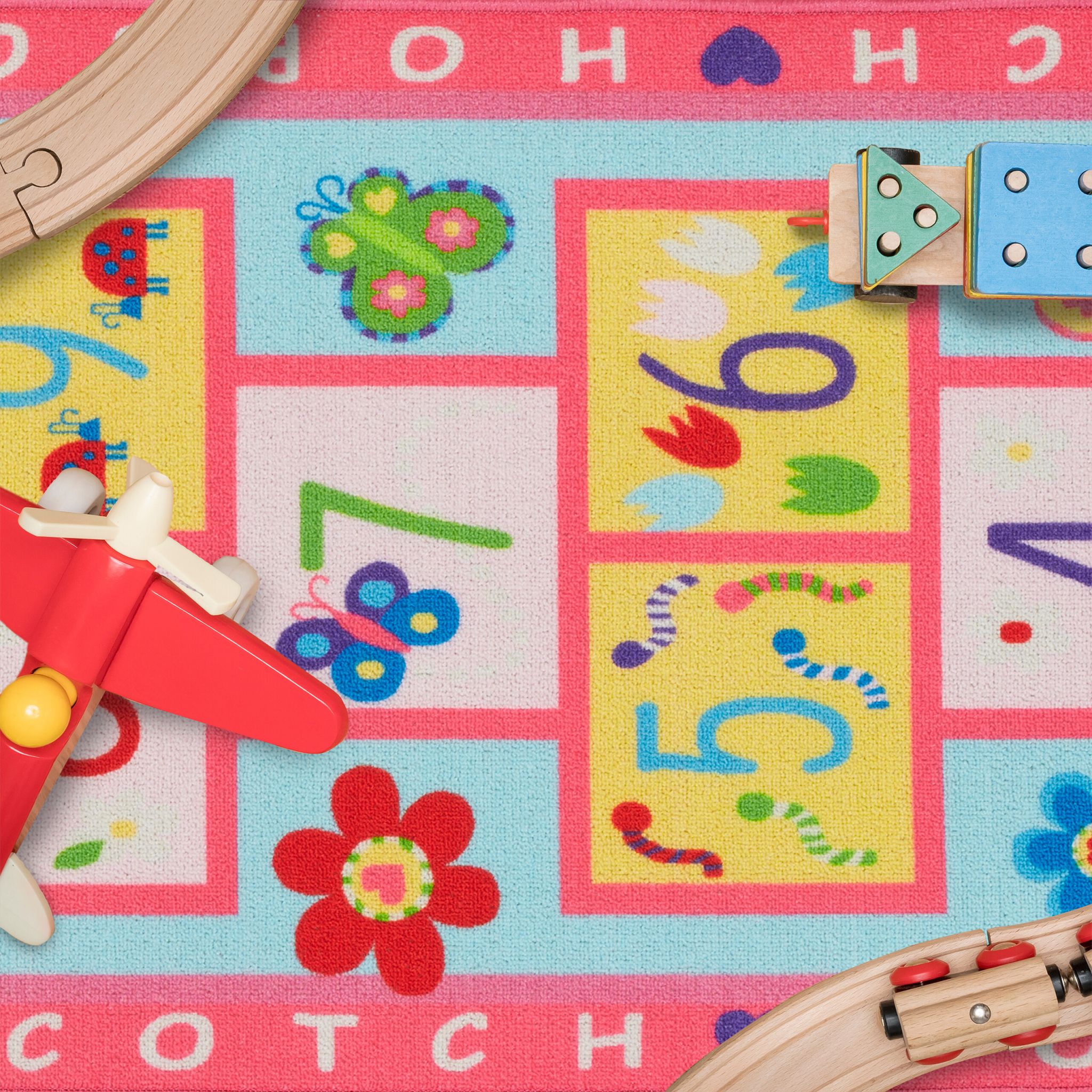 Kinderteppich Hüpfkästchen Gelb-Hellblau-Pink von guteszeug.ch