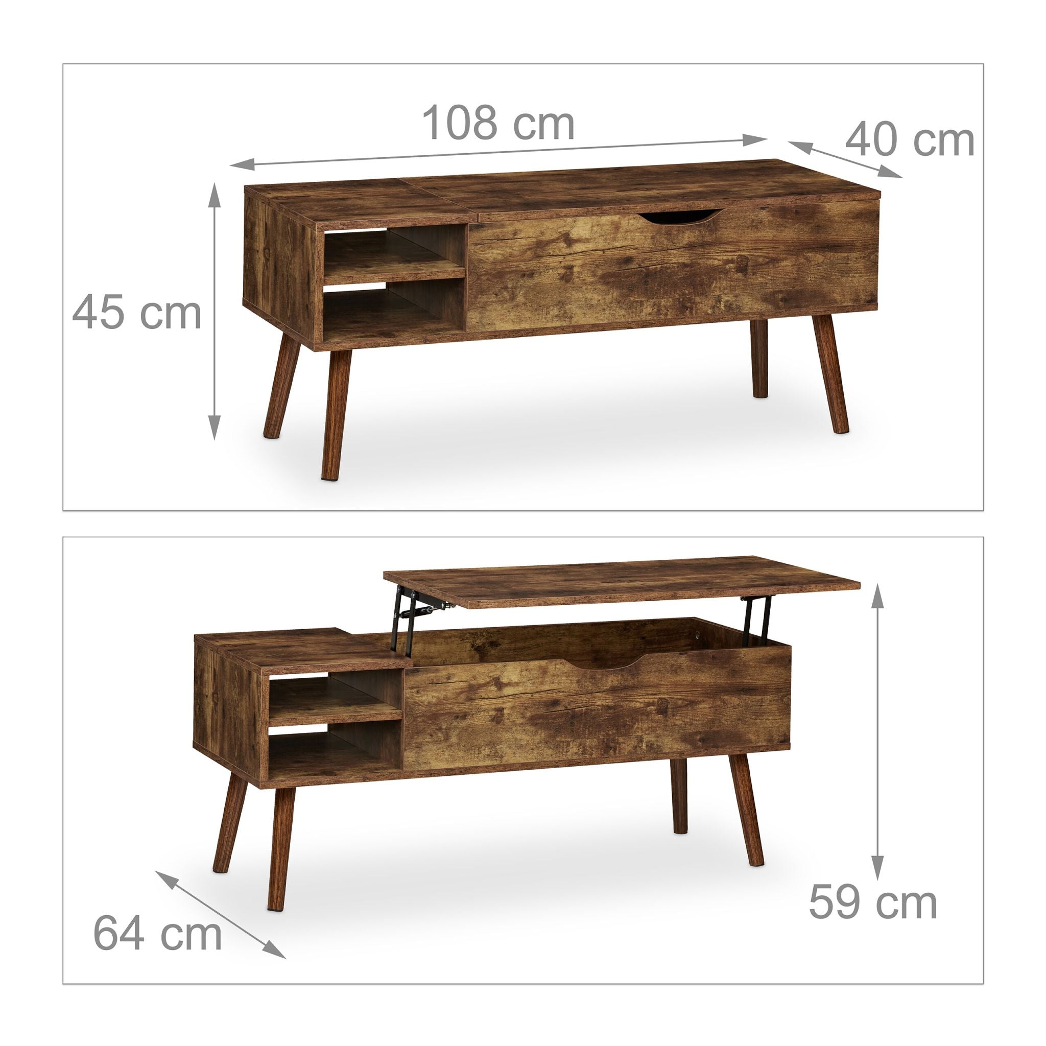 Aufklappbarer Couchtisch Braun von Relaxdays