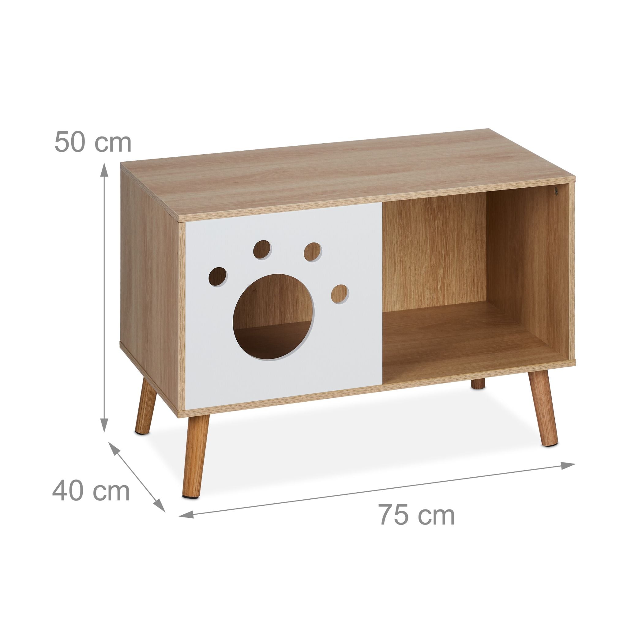 Katzenschrank mit Eingang Weiss-Hellbraun von Relaxdays