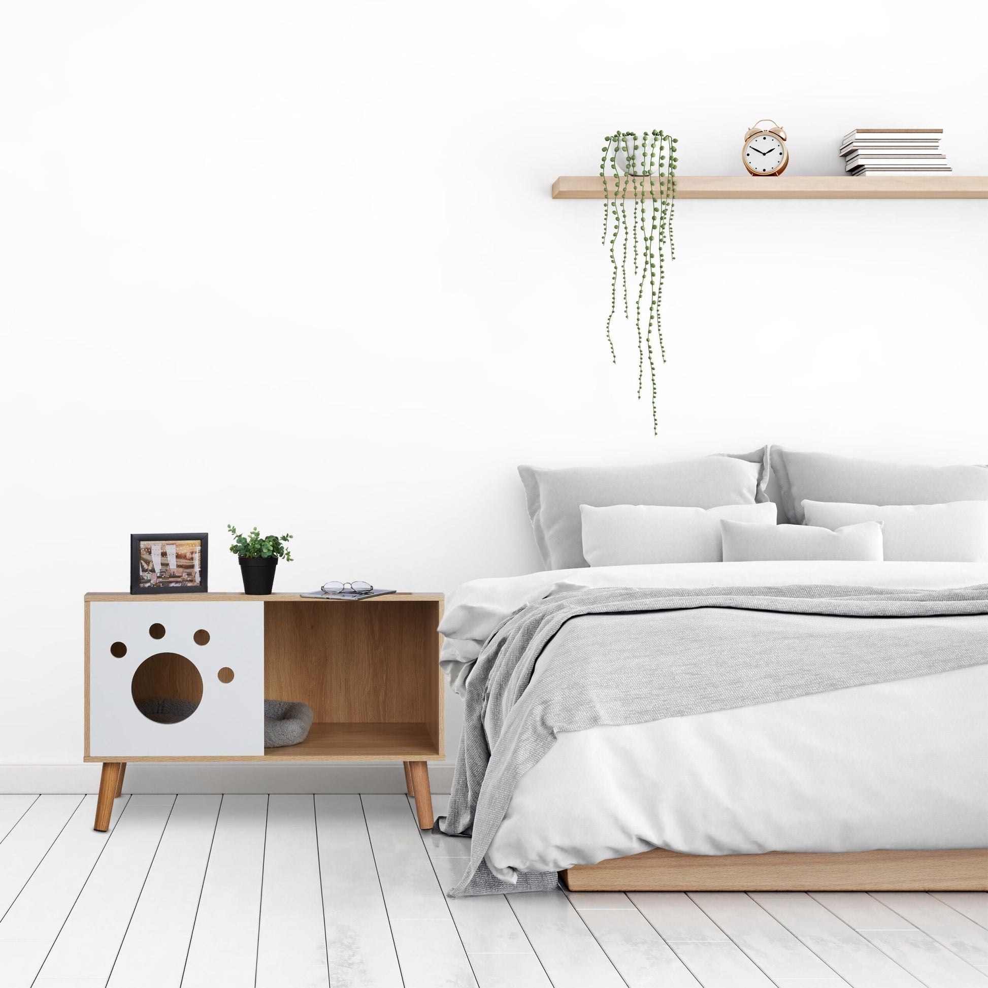 Katzenschrank mit Eingang Weiss-Hellbraun von Relaxdays