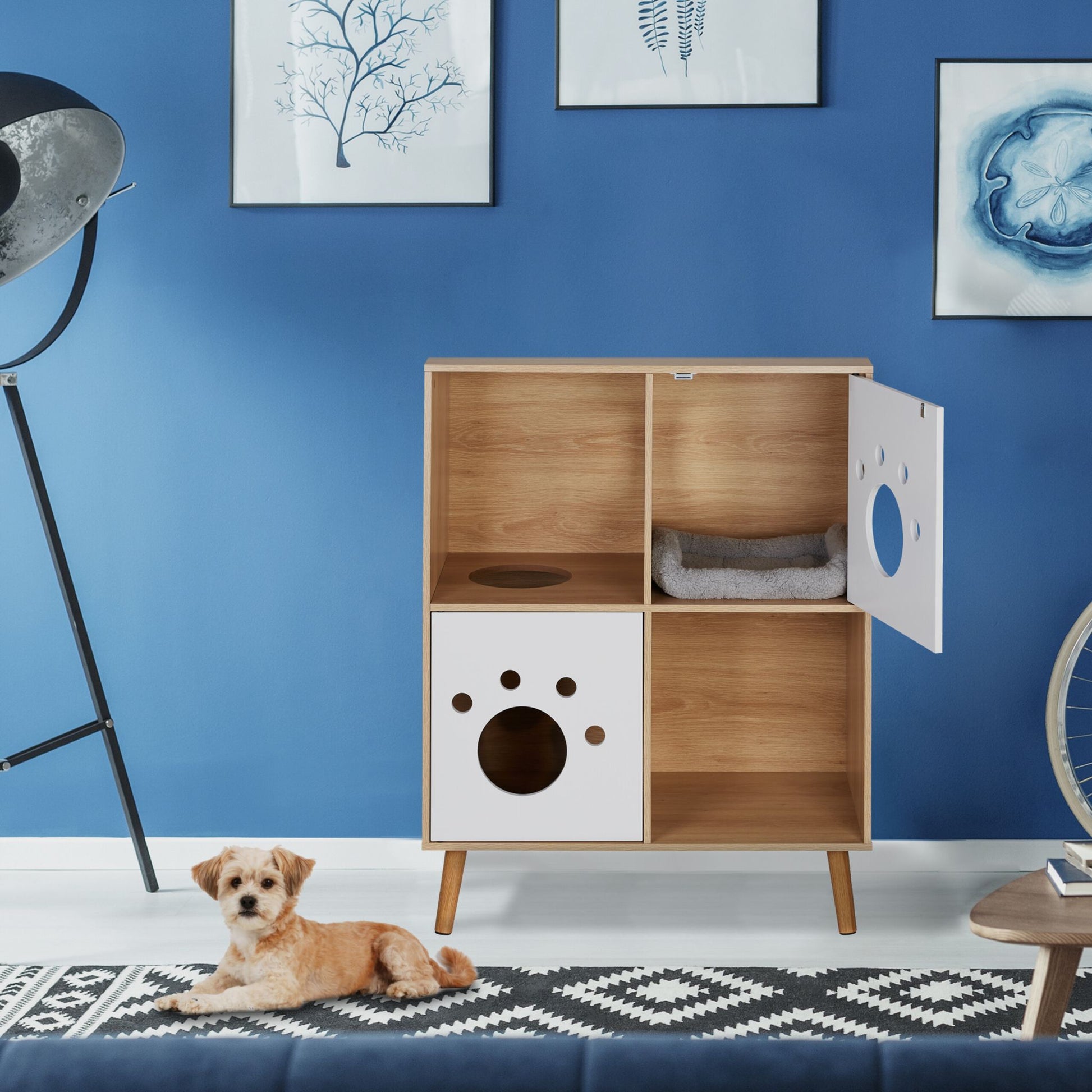 Katzenschrank mit 4 Fächern Weiss-Hellbraun von Relaxdays