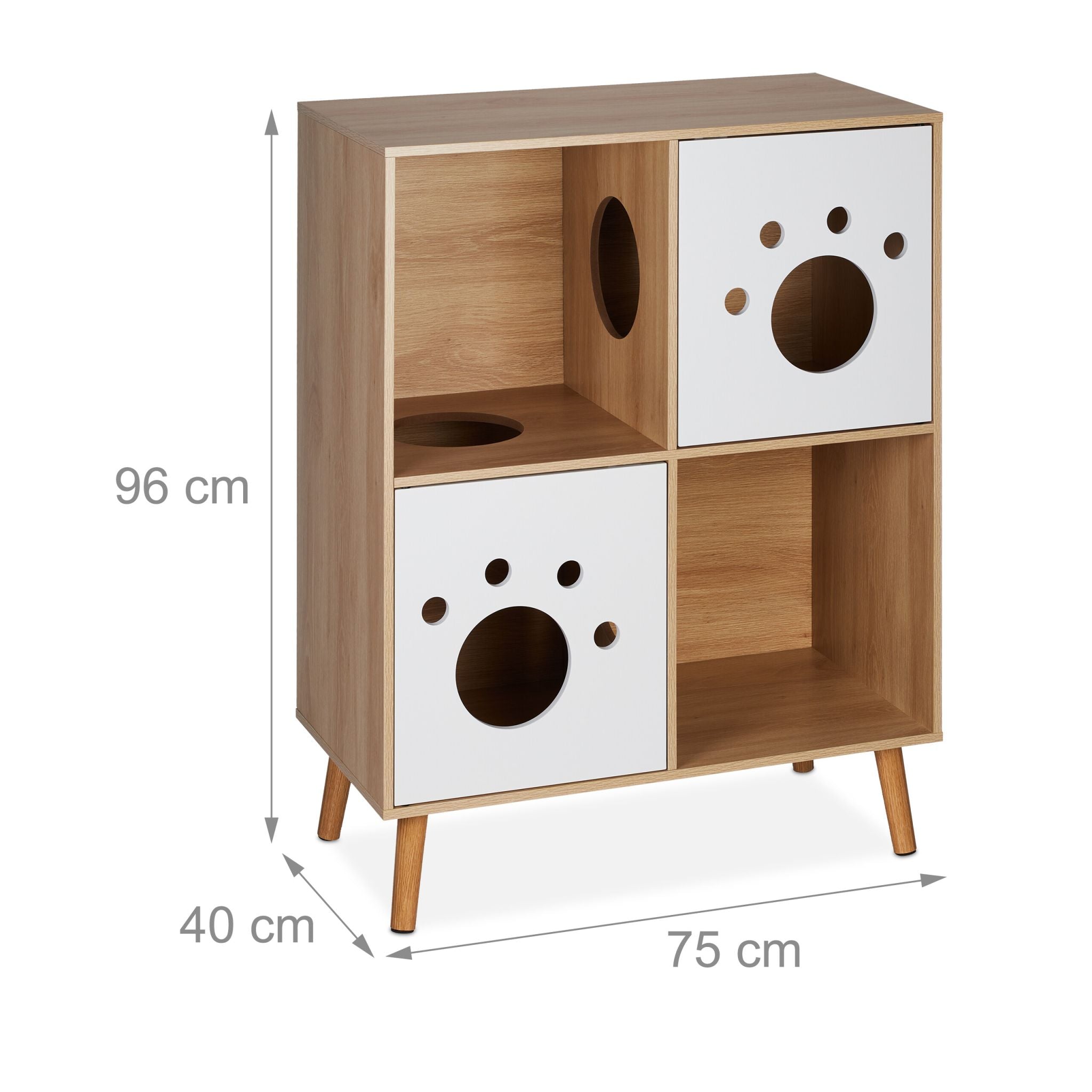 Katzenschrank mit 4 Fächern Weiss-Hellbraun von Relaxdays