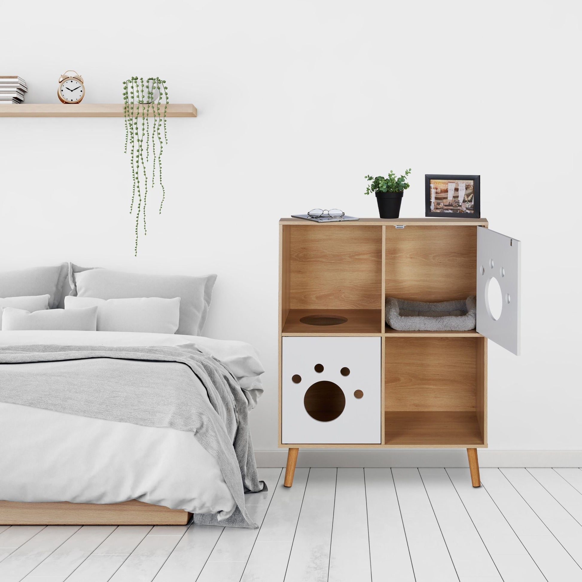Katzenschrank mit 4 Fächern Weiss-Hellbraun von Relaxdays