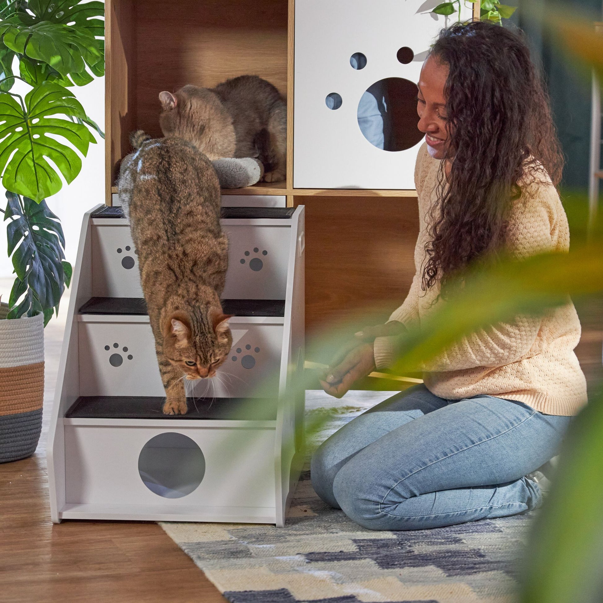 Hundetreppe mit 3 Stufen Weiss-Schwarz von Relaxdays