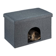 Katzenhöhle mit Sitzauflage in Grau Schwarz-Grau von Relaxdays