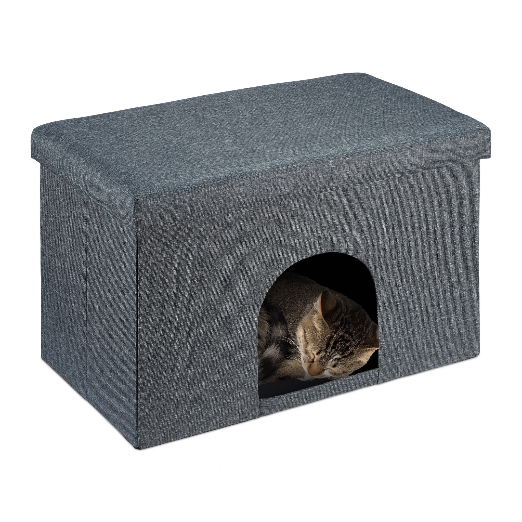 Katzenhöhle mit Sitzauflage in Grau Schwarz-Grau von Relaxdays