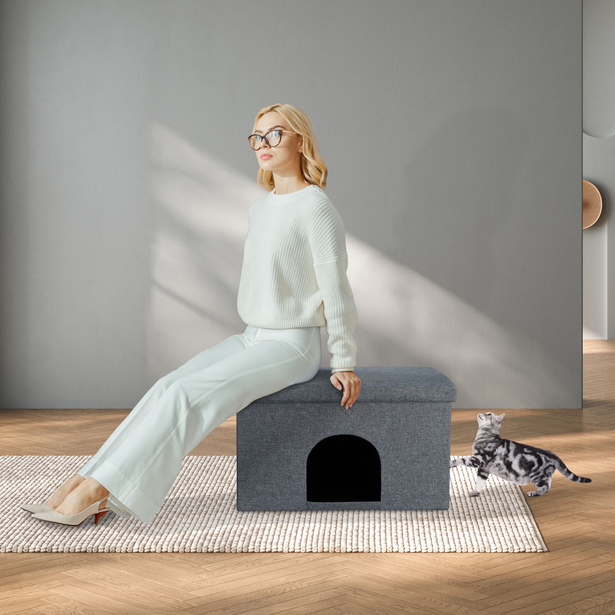 Katzenhöhle mit Sitzauflage in Grau Schwarz-Grau von Relaxdays