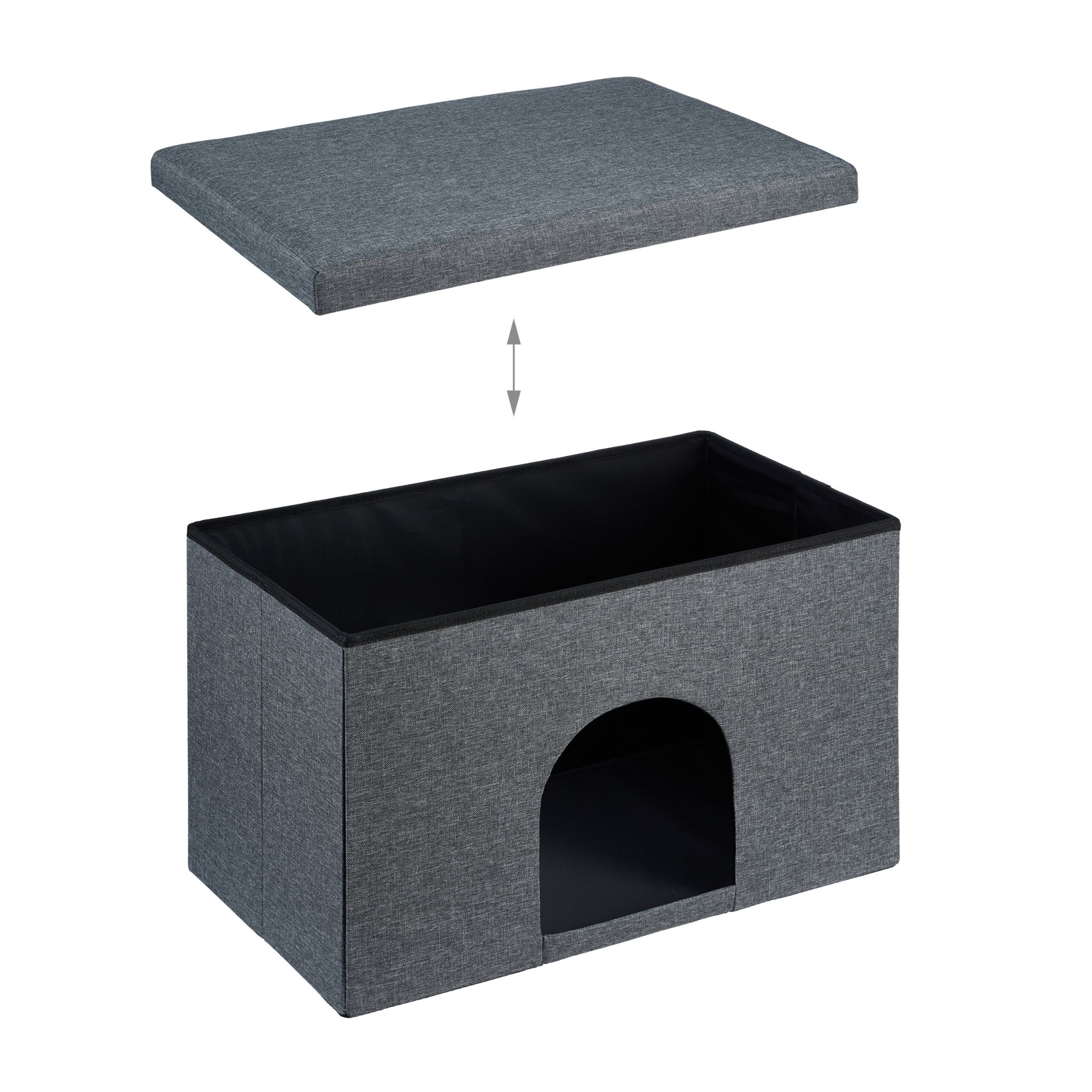 Katzenhöhle mit Sitzauflage in Grau Schwarz-Grau von Relaxdays