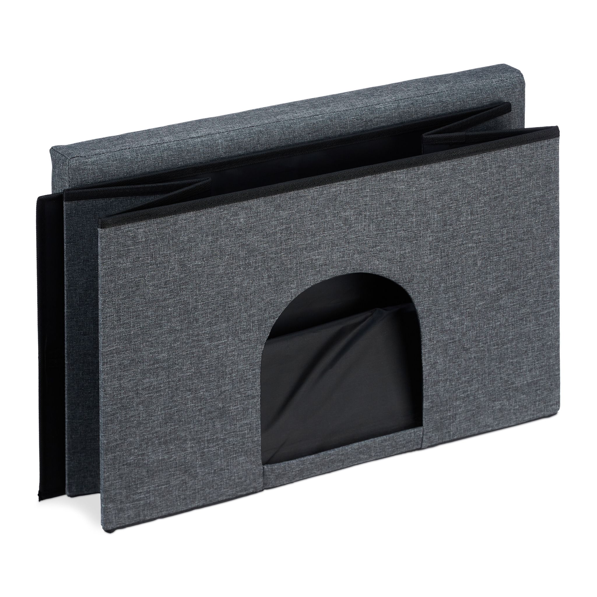 Katzenhöhle mit Sitzauflage in Grau Schwarz-Grau von Relaxdays