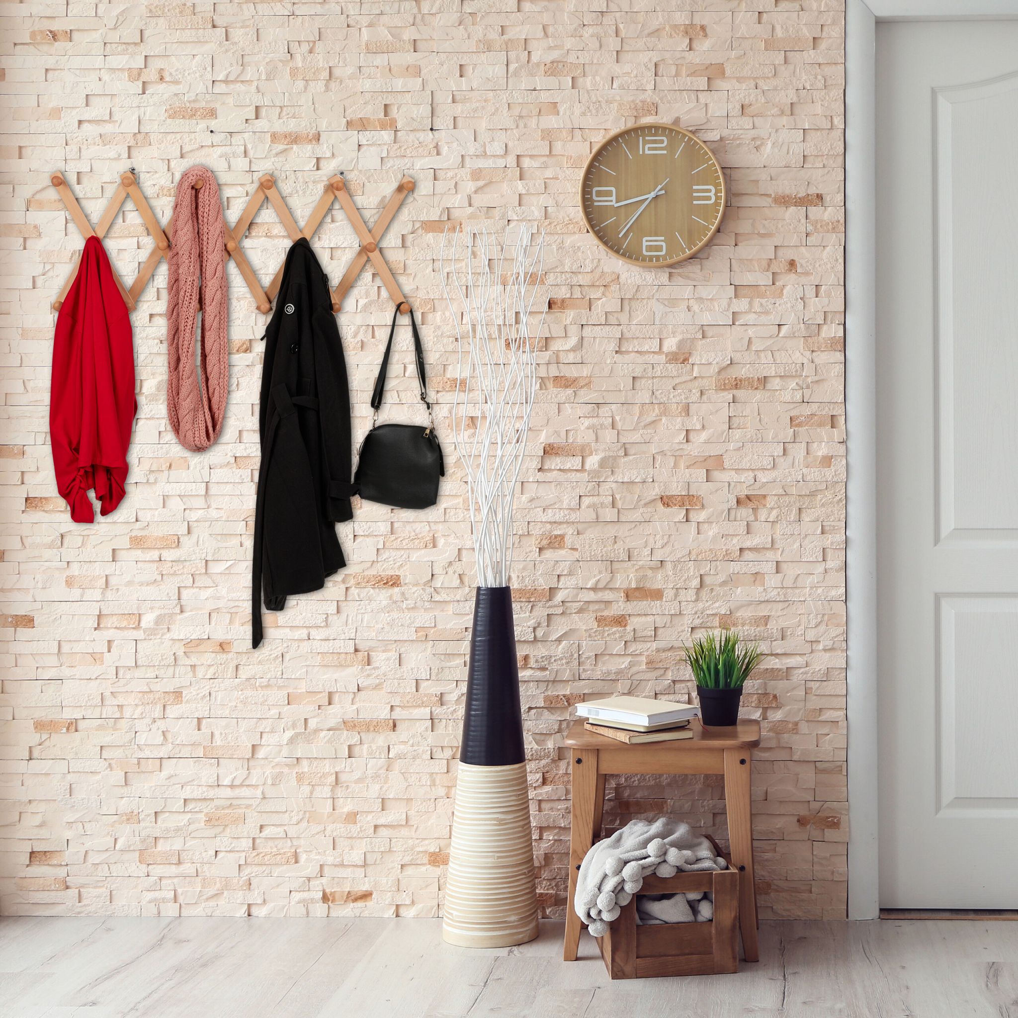Ausziehbare Wandgarderobe Holz Hellbraun von Relaxdays