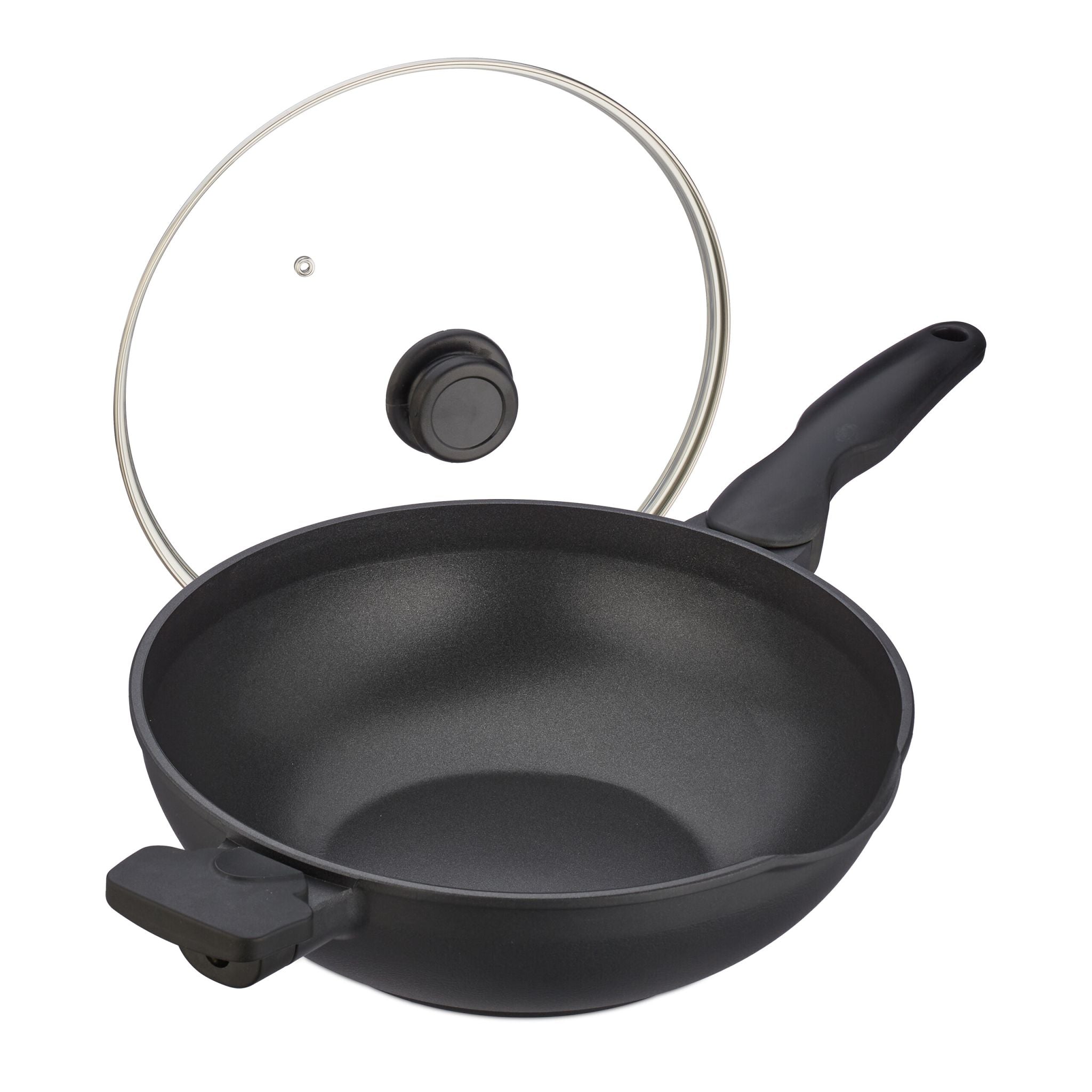 Wokpfanne mit Deckel Schwarz-Silber-Transparent von Relaxdays